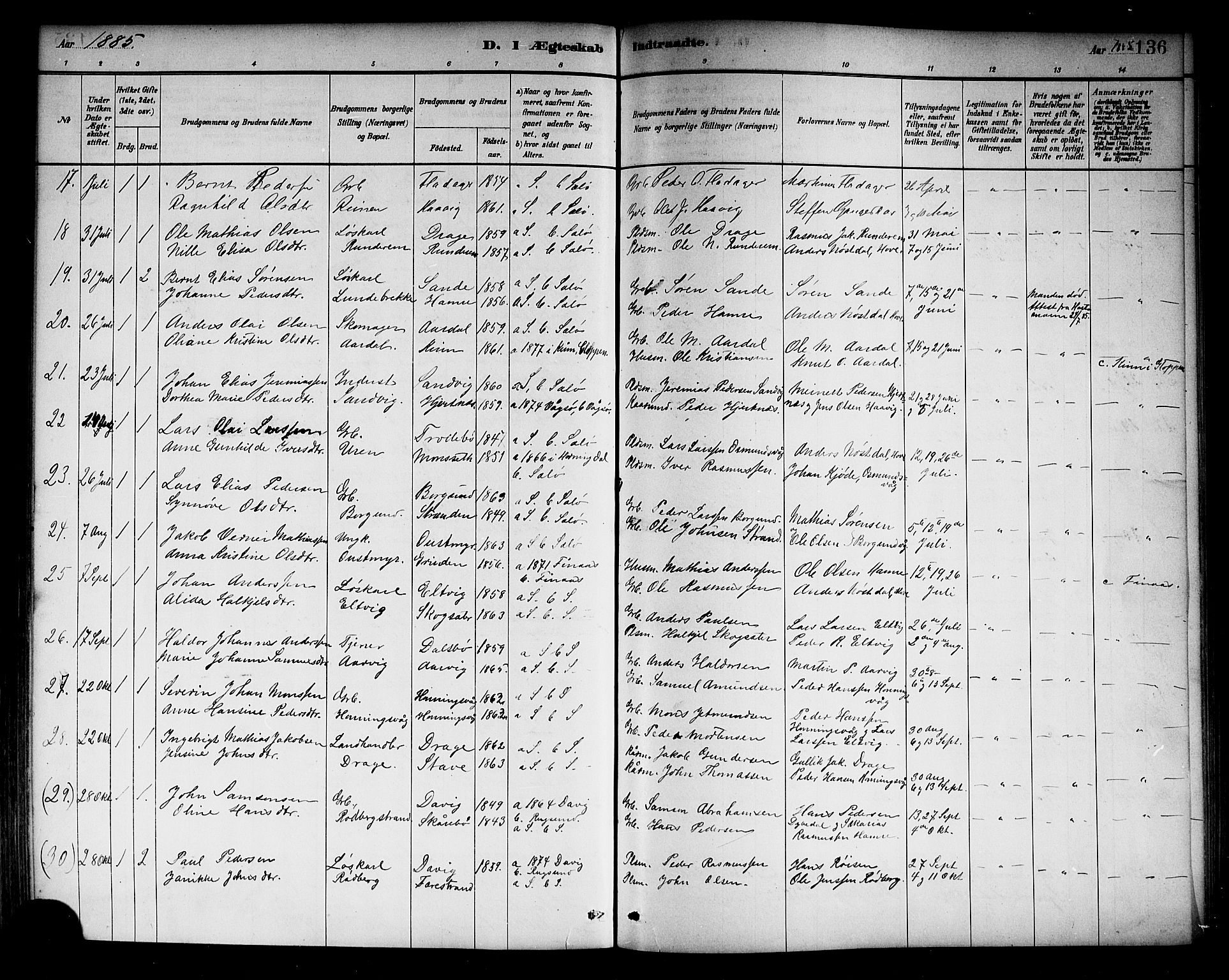 Selje sokneprestembete, SAB/A-99938/H/Ha/Haa/Haab: Parish register (official) no. B 1, 1881-1890, p. 136
