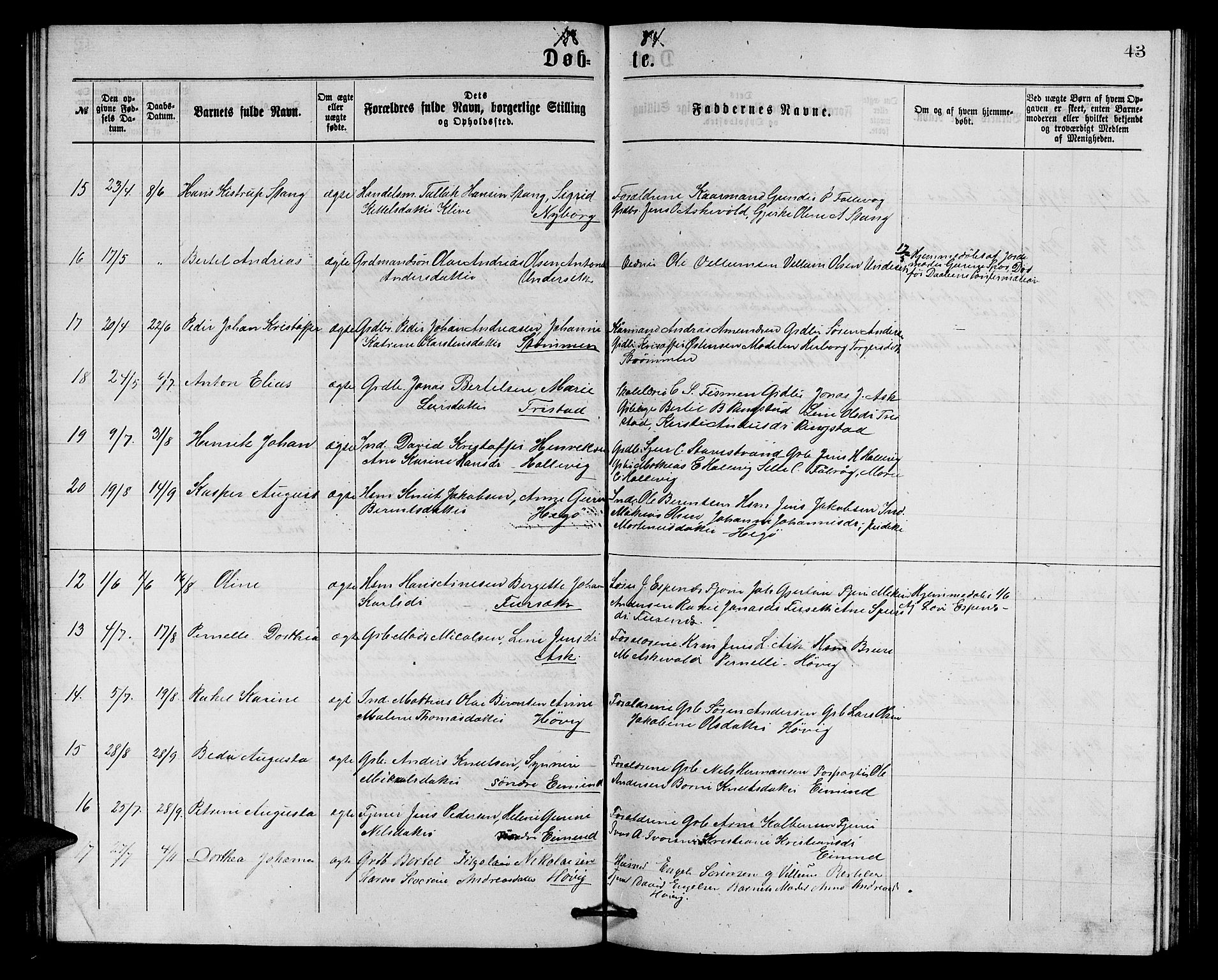 Askvoll sokneprestembete, AV/SAB-A-79501/H/Hab/Haba/L0002: Parish register (copy) no. A 2, 1873-1885, p. 43