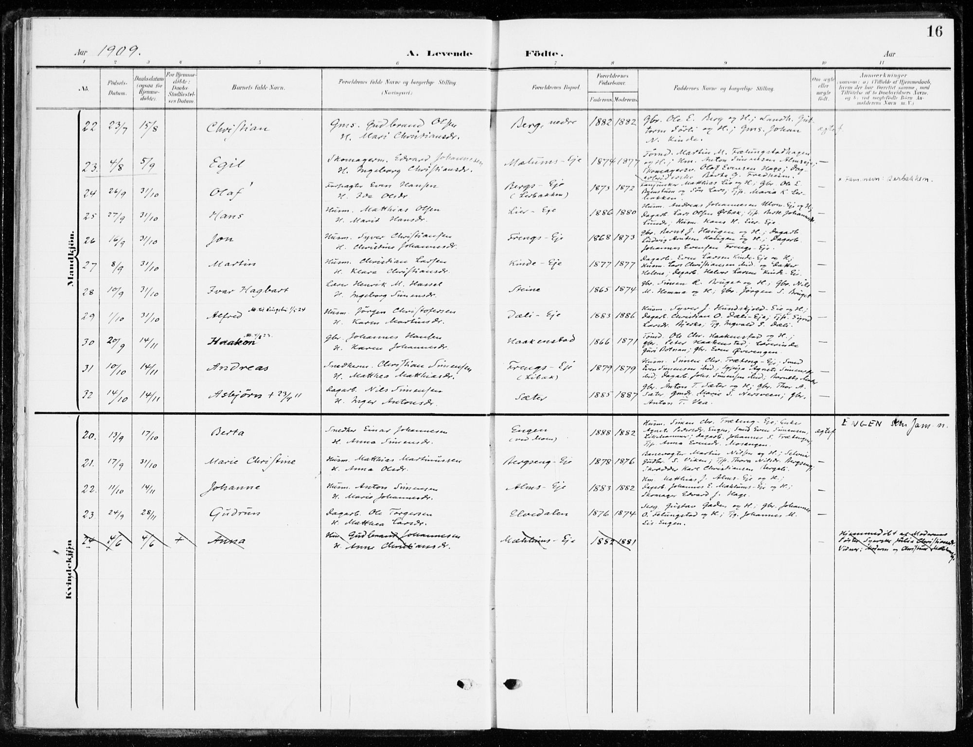 Ringsaker prestekontor, AV/SAH-PREST-014/K/Ka/L0021: Parish register (official) no. 21, 1905-1920, p. 16