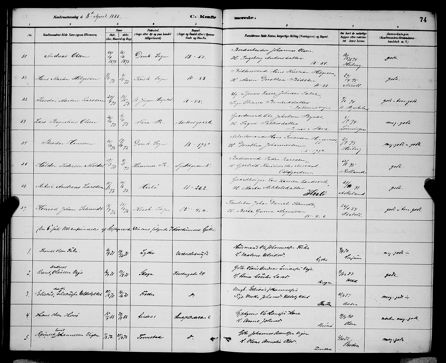 Domkirken sokneprestembete, AV/SAB-A-74801/H/Hab/L0024: Parish register (copy) no. C 4, 1880-1899, p. 74