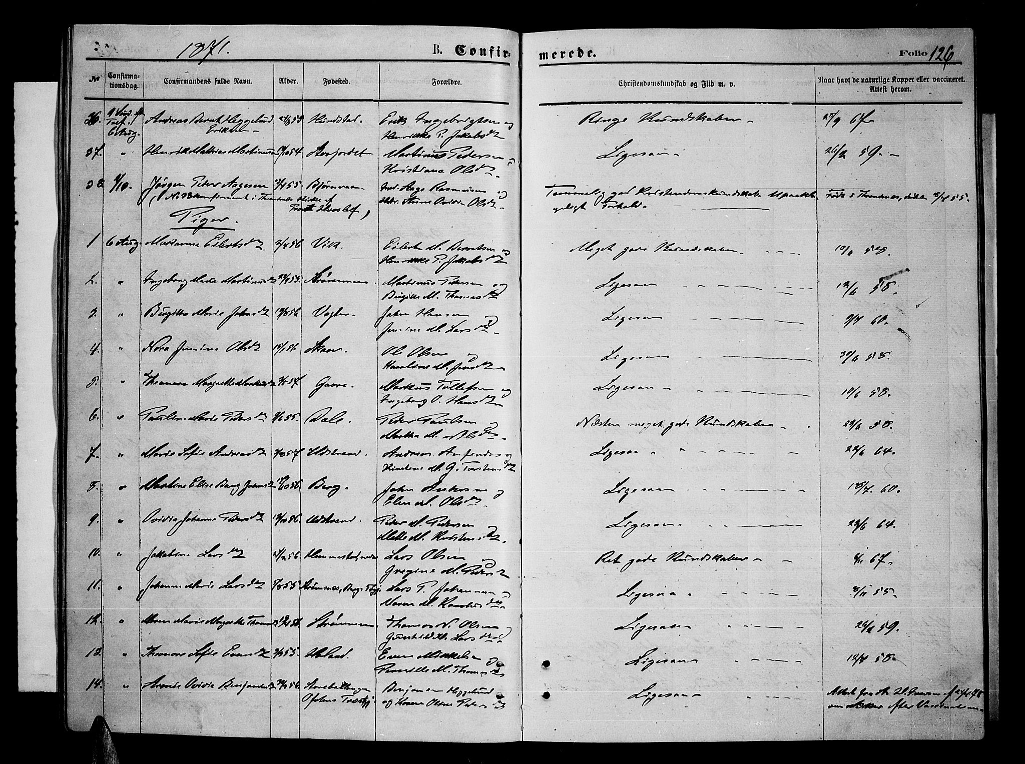 Kvæfjord sokneprestkontor, AV/SATØ-S-1323/G/Ga/Gab/L0004klokker: Parish register (copy) no. 4, 1870-1886, p. 126