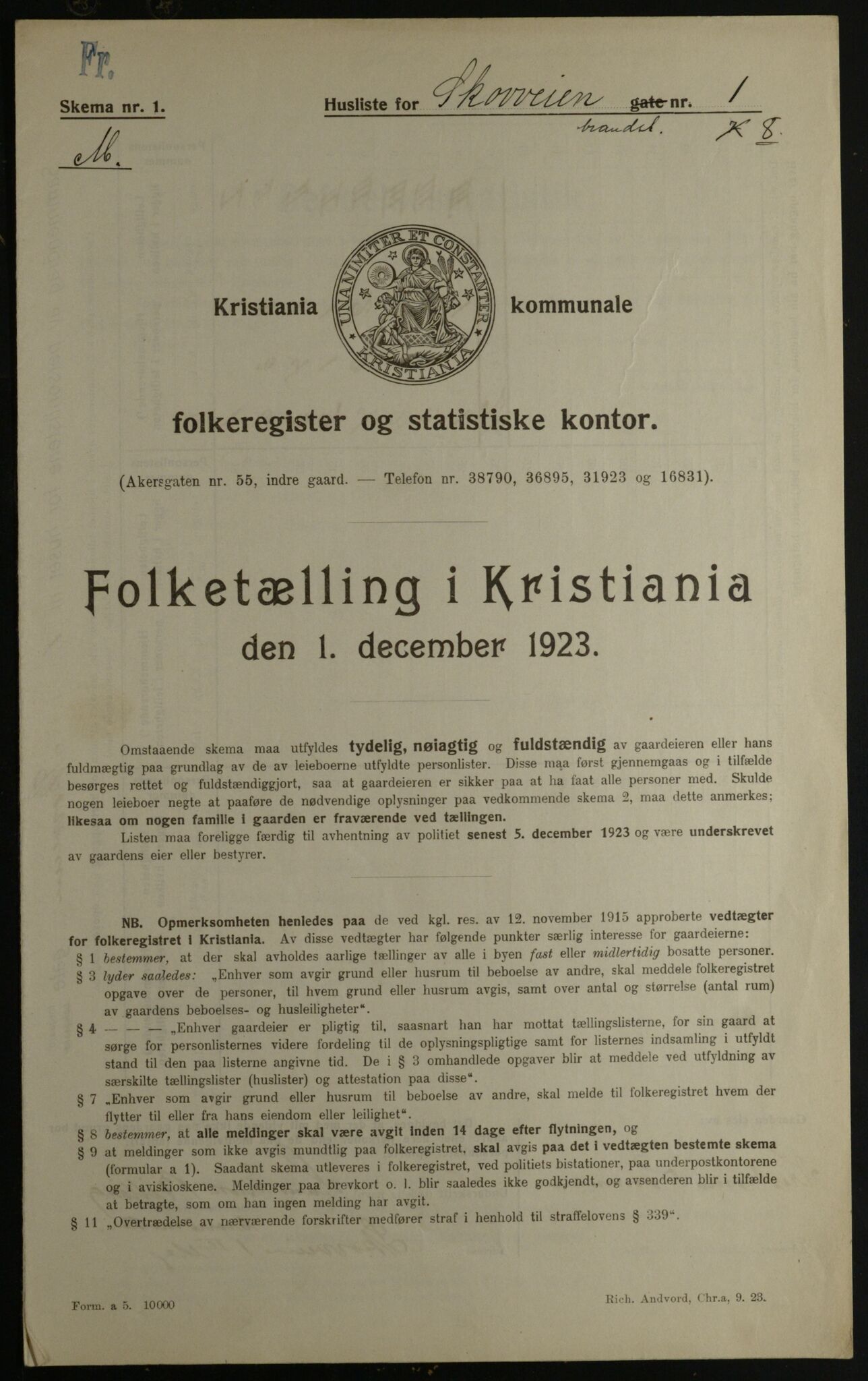 OBA, Municipal Census 1923 for Kristiania, 1923, p. 106461