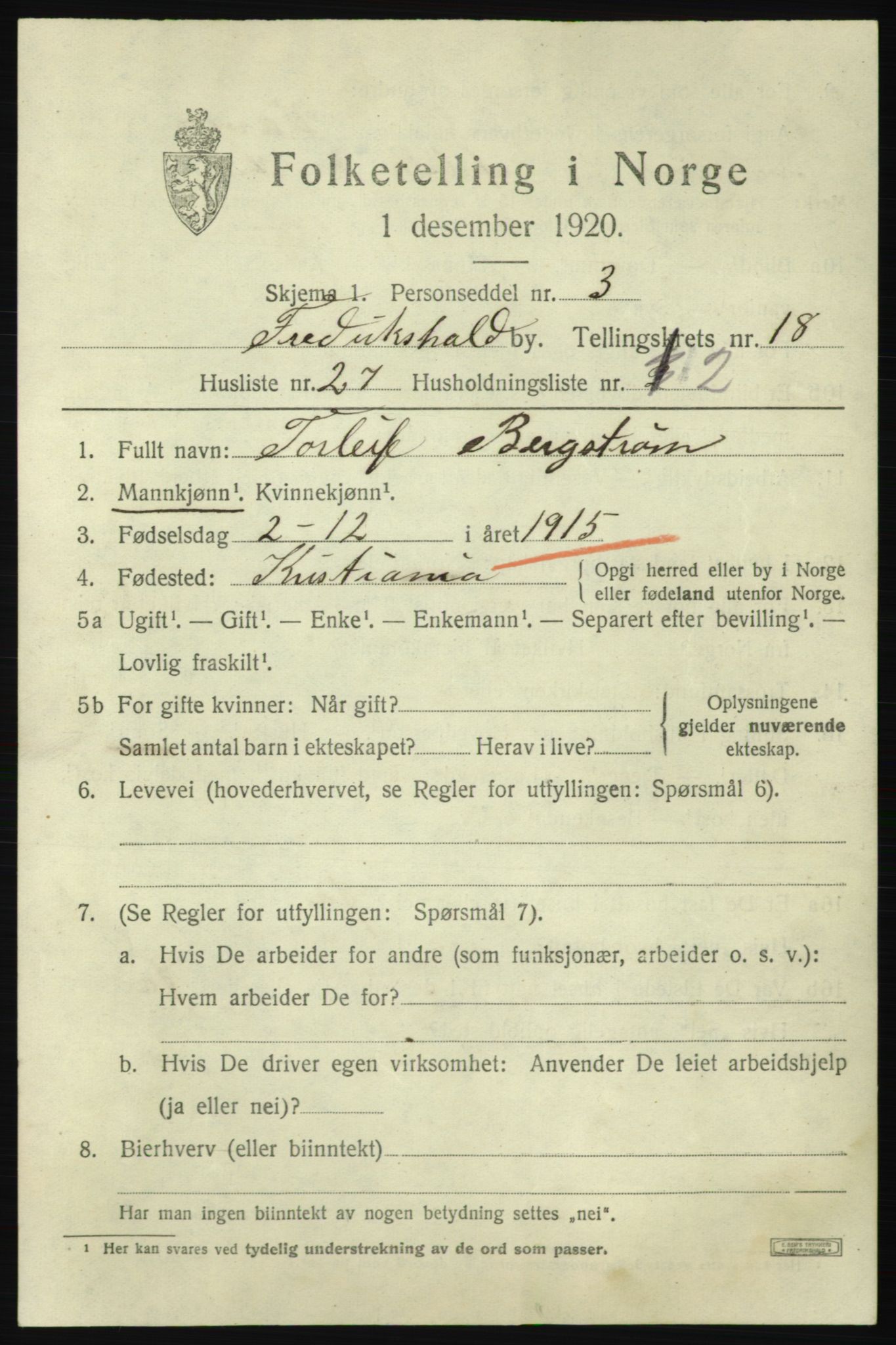 SAO, 1920 census for Fredrikshald, 1920, p. 27961