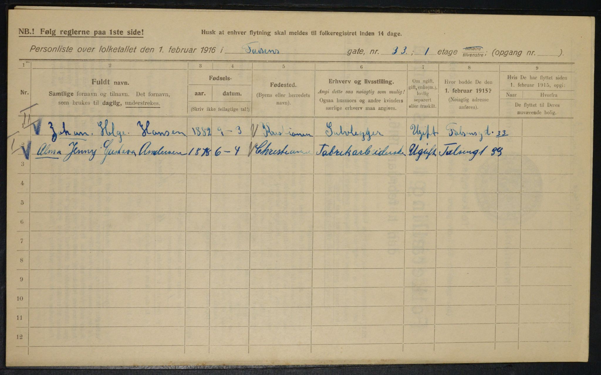 OBA, Municipal Census 1916 for Kristiania, 1916, p. 23993