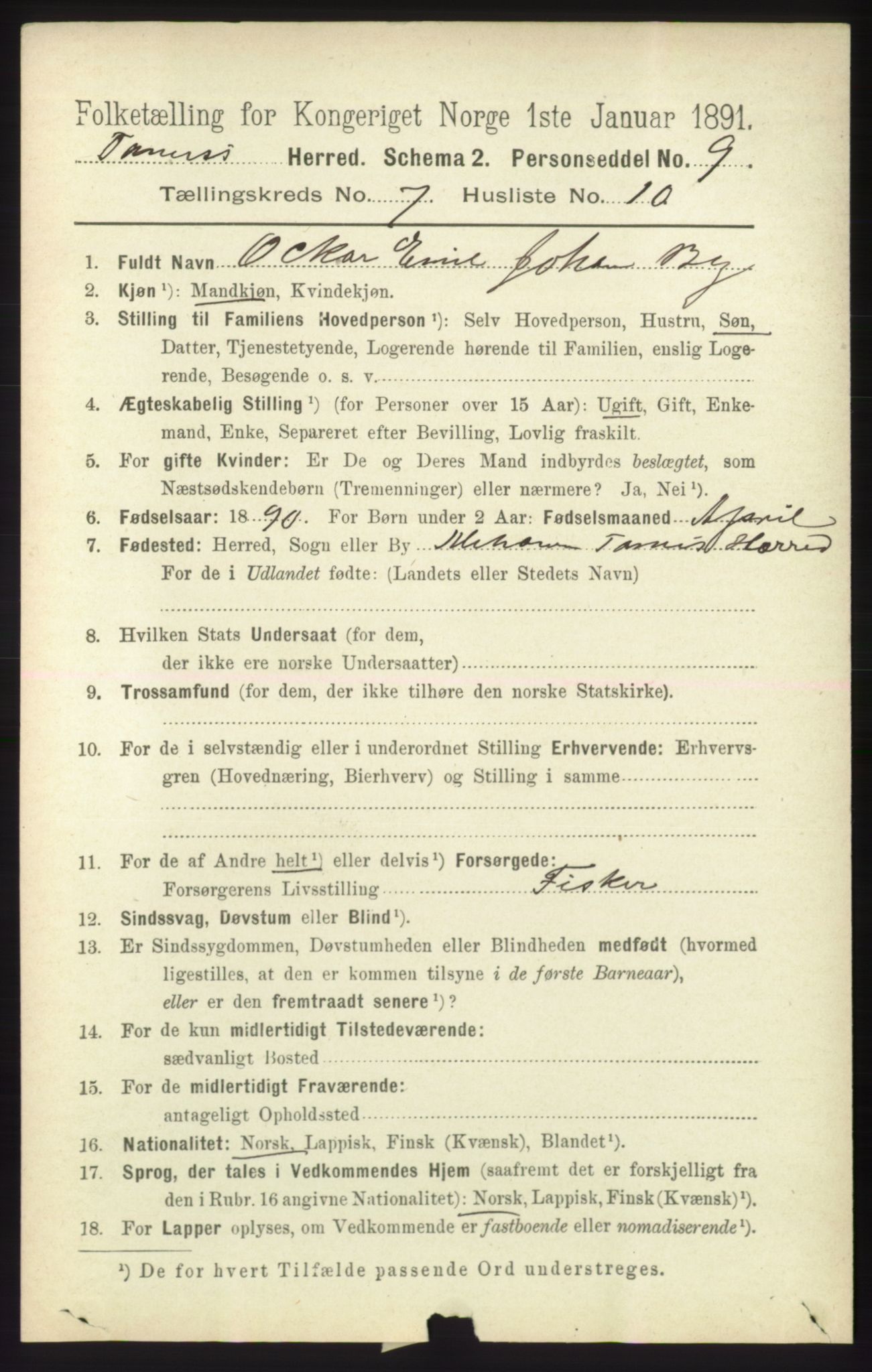 RA, 1891 census for 2025 Tana, 1891, p. 3151