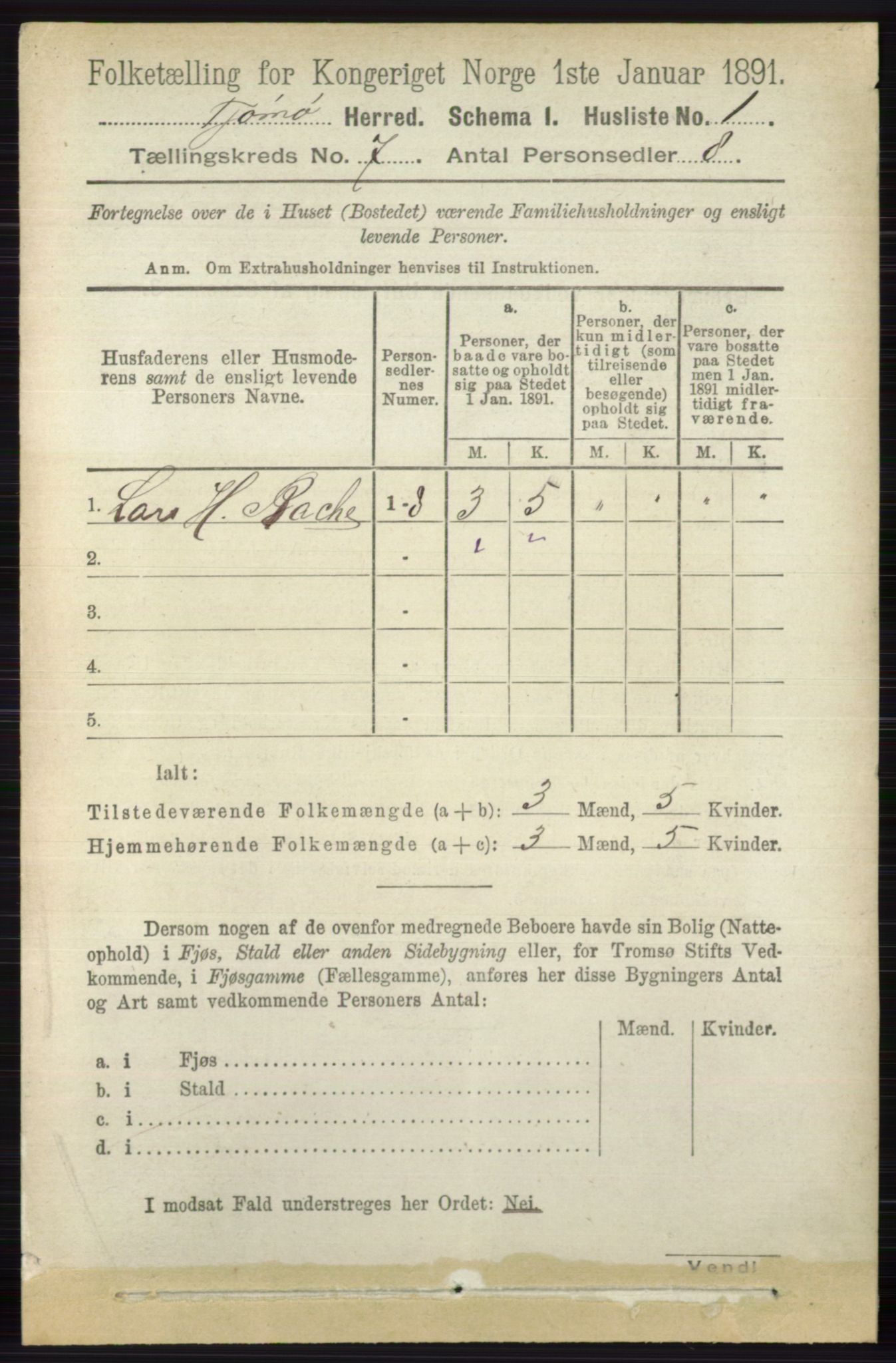 RA, 1891 census for 0723 Tjøme, 1891, p. 2413