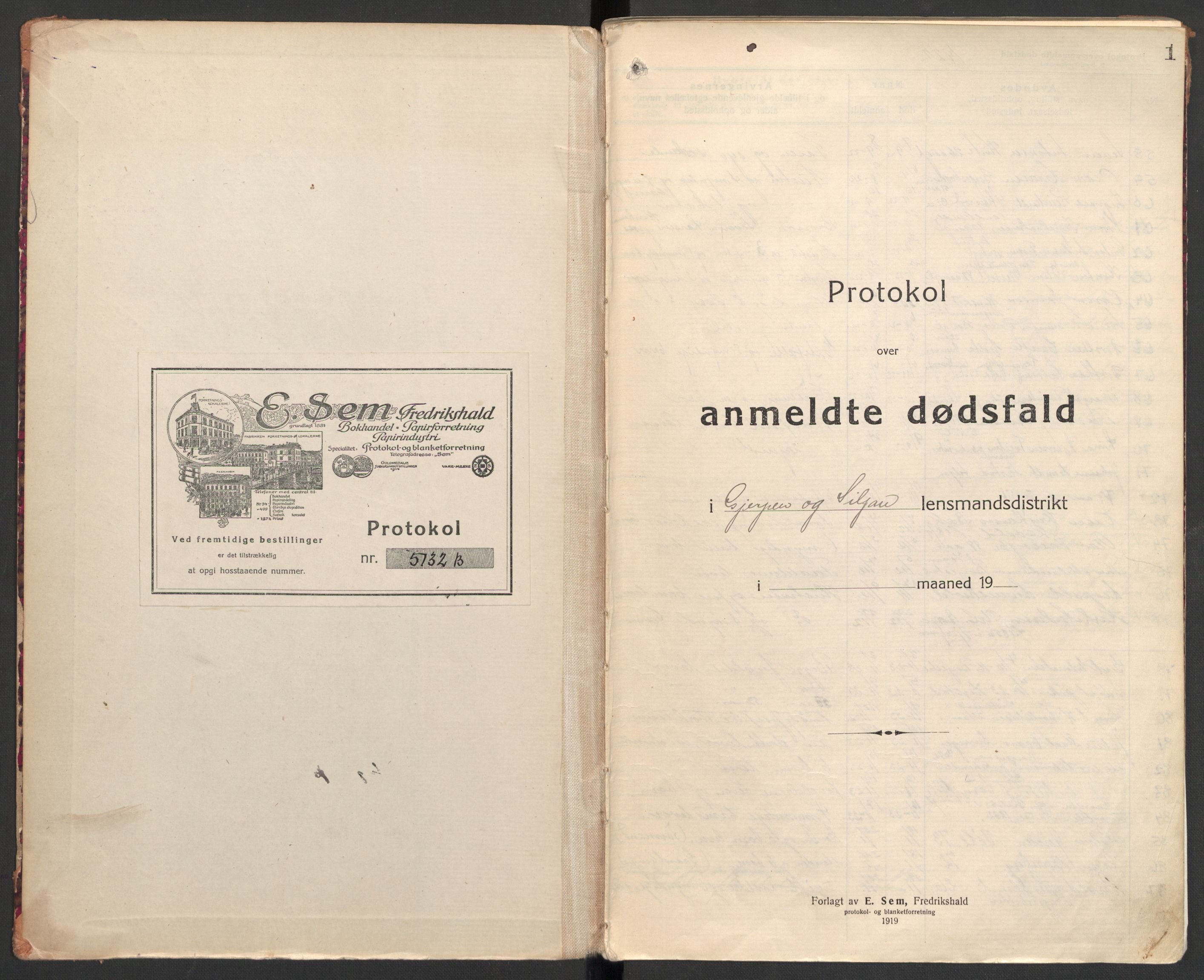 Gjerpen og Siljan lensmannskontor, AV/SAKO-A-555/H/Ha/L0003: Dødsfallsprotokoll, 1922-1931, p. 1