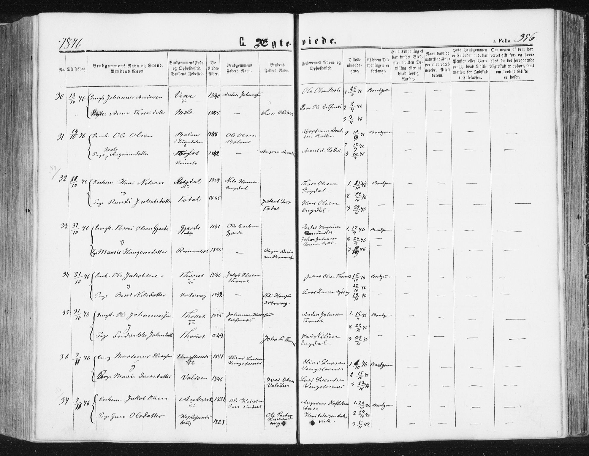 Ministerialprotokoller, klokkerbøker og fødselsregistre - Møre og Romsdal, SAT/A-1454/578/L0905: Parish register (official) no. 578A04, 1859-1877, p. 356