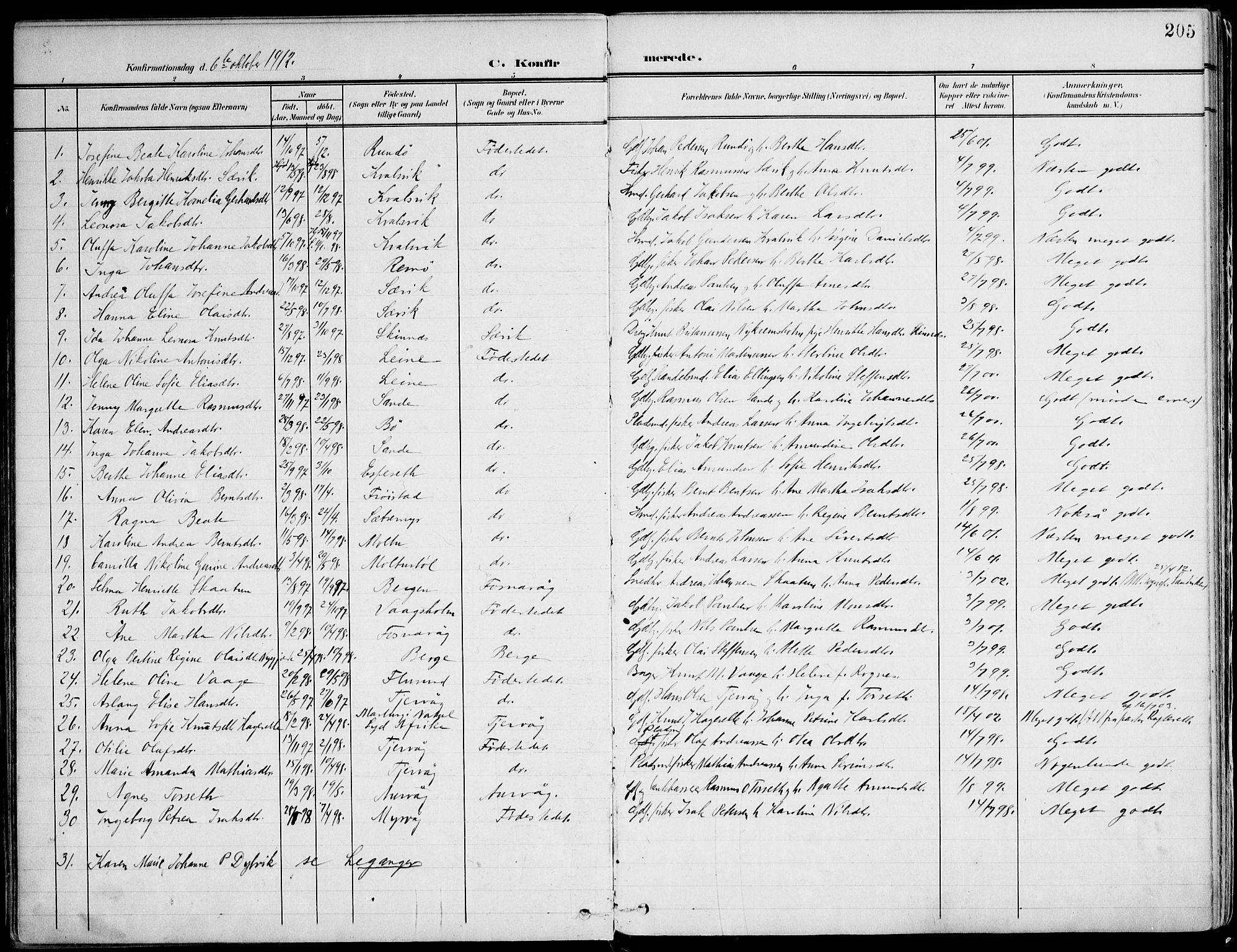 Ministerialprotokoller, klokkerbøker og fødselsregistre - Møre og Romsdal, AV/SAT-A-1454/507/L0075: Parish register (official) no. 507A10, 1901-1920, p. 205