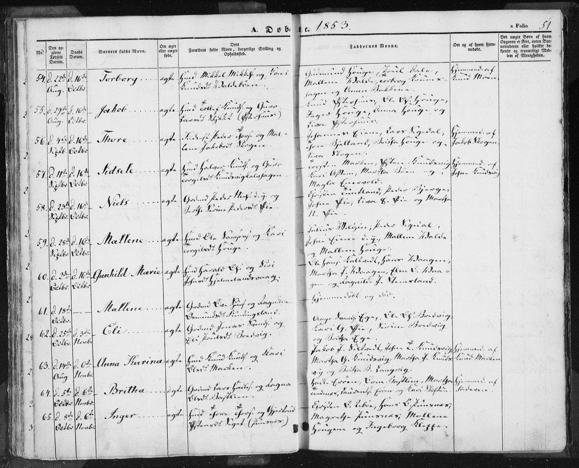 Hjelmeland sokneprestkontor, AV/SAST-A-101843/01/IV/L0009: Parish register (official) no. A 9, 1846-1860, p. 51