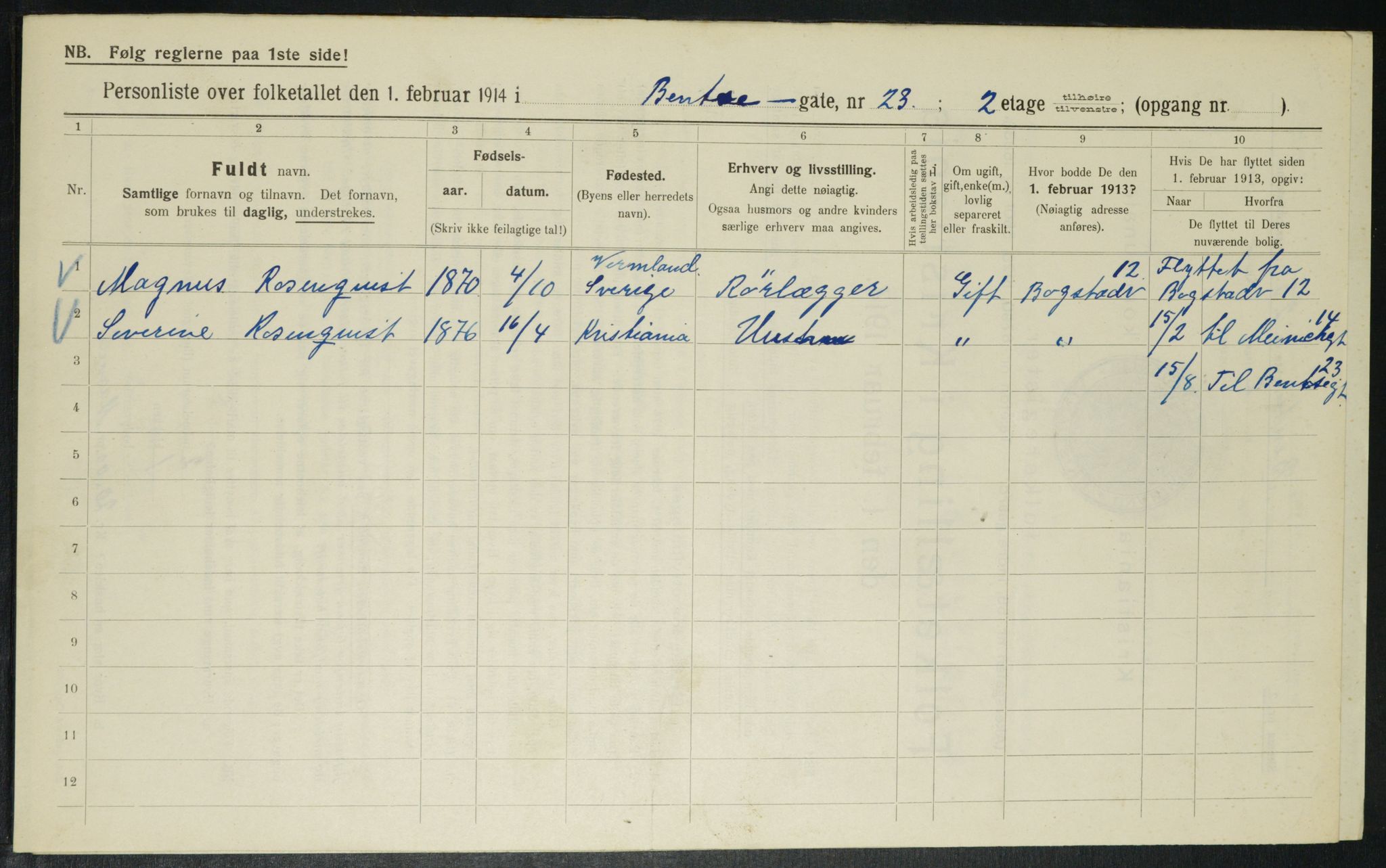 OBA, Municipal Census 1914 for Kristiania, 1914, p. 3690