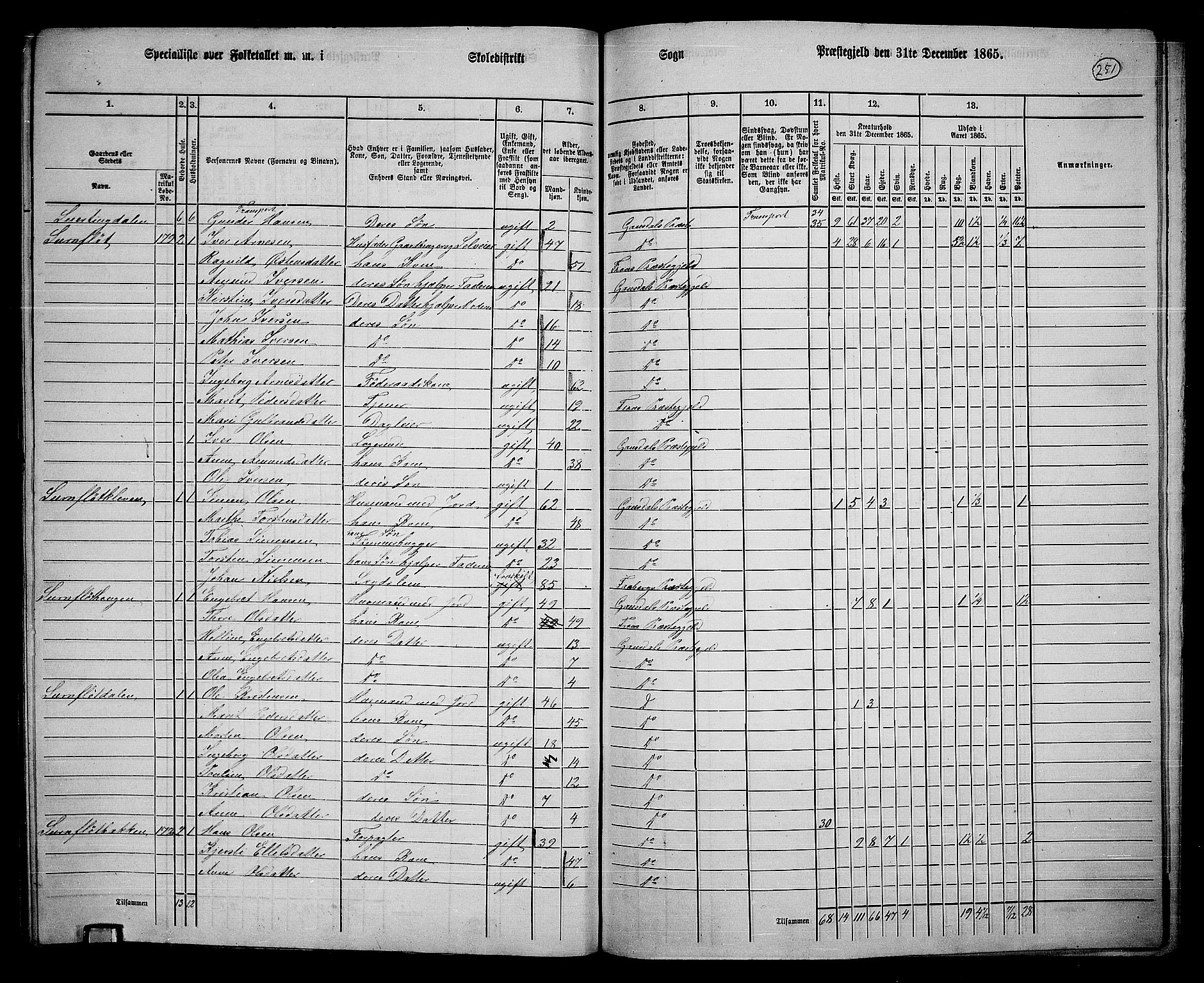 RA, 1865 census for Gausdal, 1865, p. 215