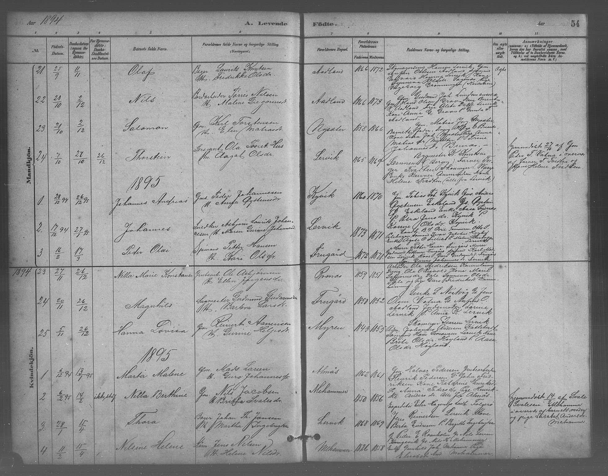 Stord sokneprestembete, SAB/A-78201/H/Hab: Parish register (copy) no. A 2, 1879-1909, p. 54