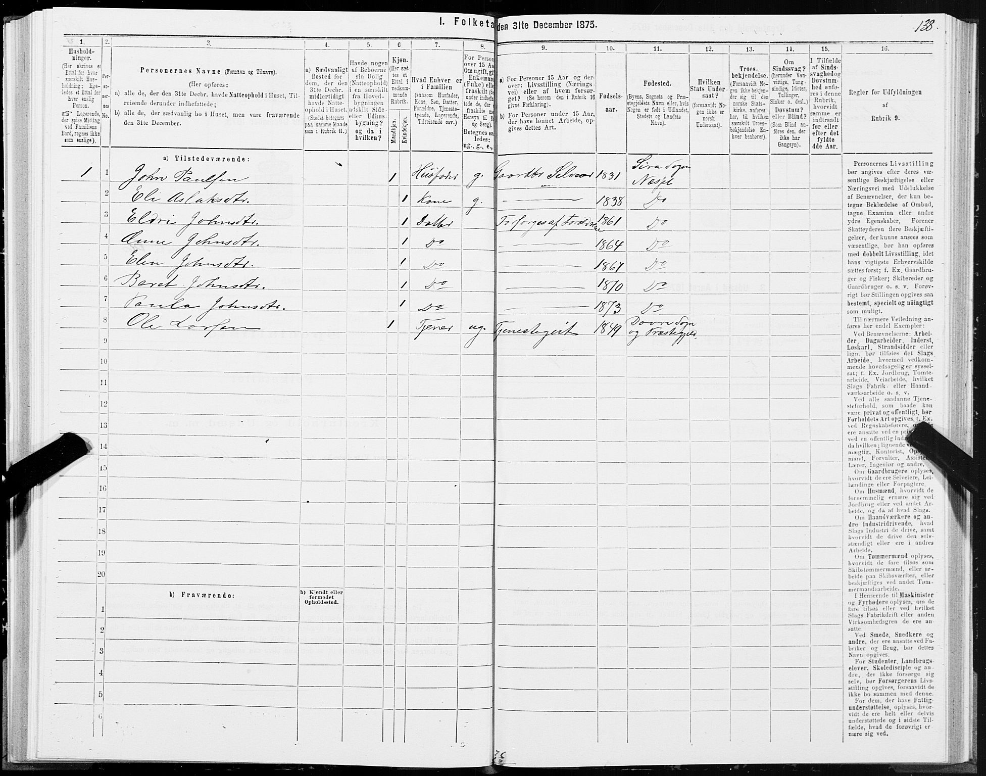 SAT, 1875 census for 1543P Nesset, 1875, p. 3138