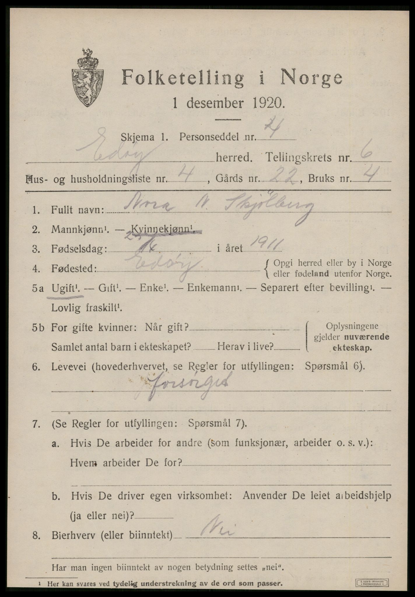 SAT, 1920 census for Edøy, 1920, p. 1818