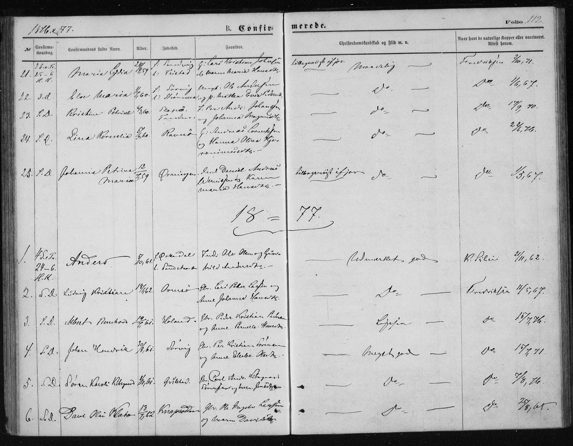 Ministerialprotokoller, klokkerbøker og fødselsregistre - Nordland, AV/SAT-A-1459/834/L0506: Parish register (official) no. 834A04, 1872-1878, p. 112