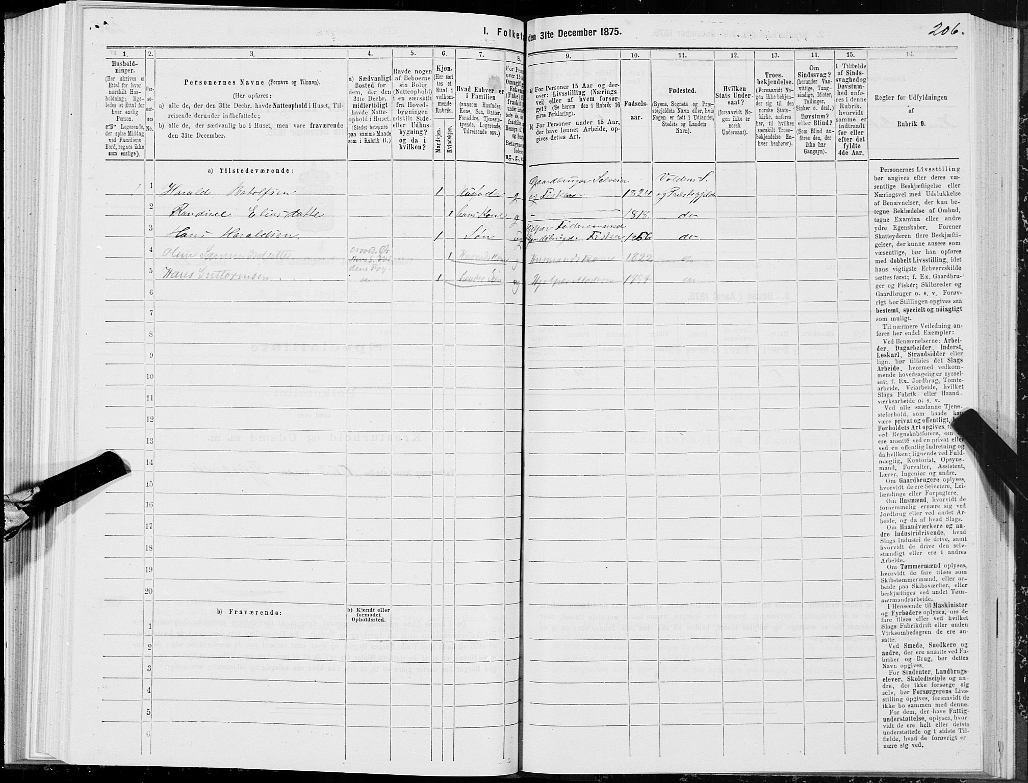 SAT, 1875 census for 1519P Volda, 1875, p. 5206