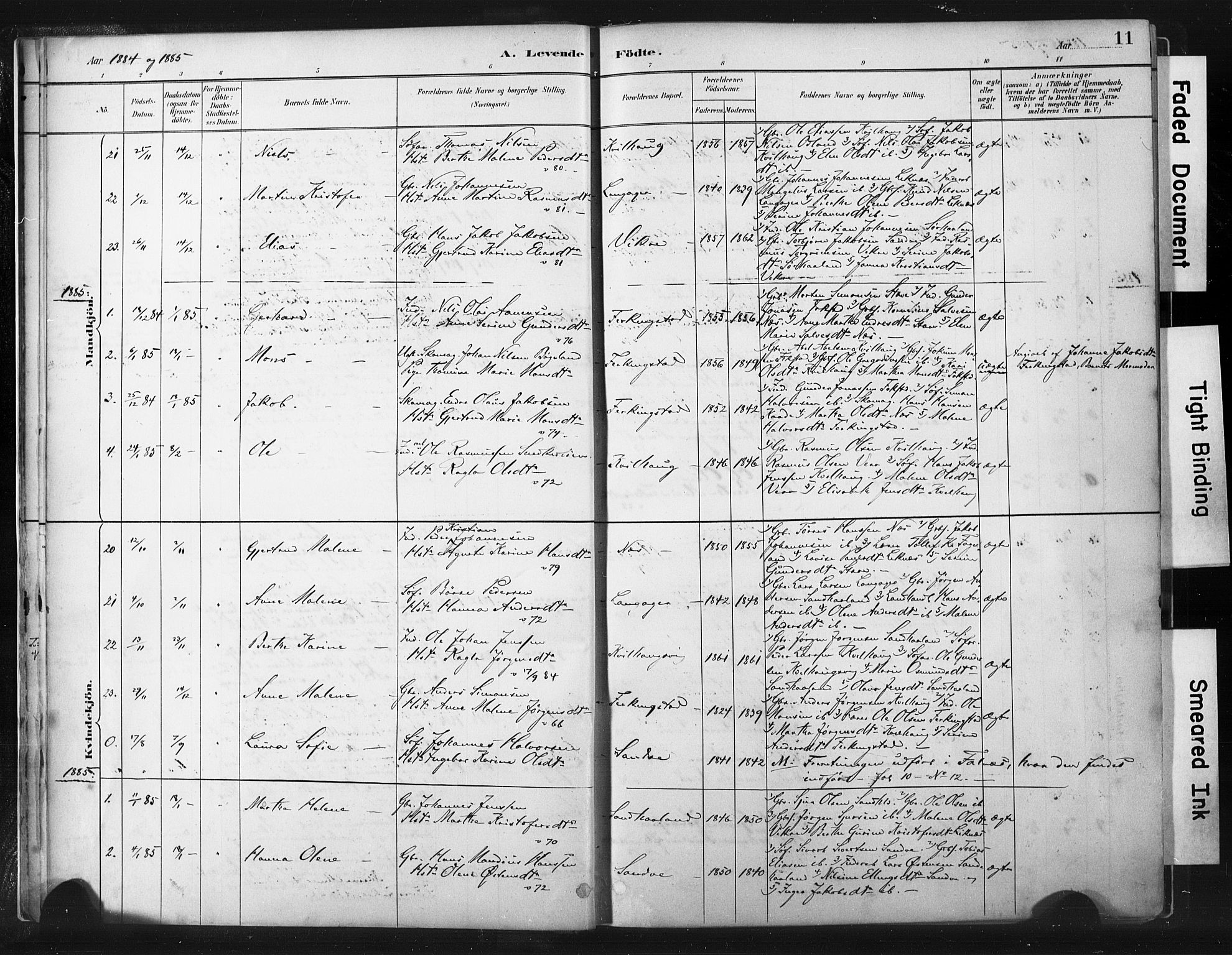 Skudenes sokneprestkontor, AV/SAST-A -101849/H/Ha/Haa/L0010: Parish register (official) no. A 7, 1882-1912, p. 11