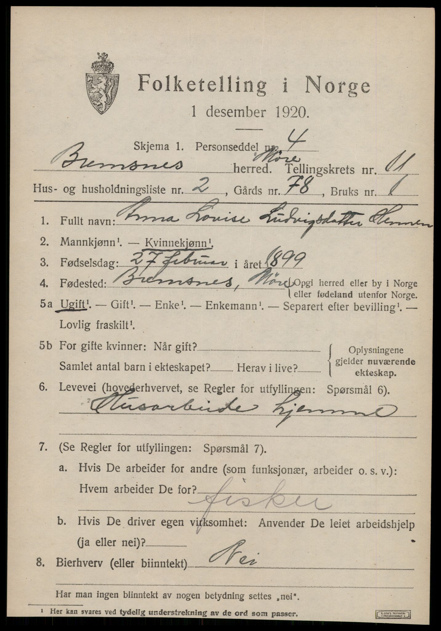 SAT, 1920 census for Bremsnes, 1920, p. 9325