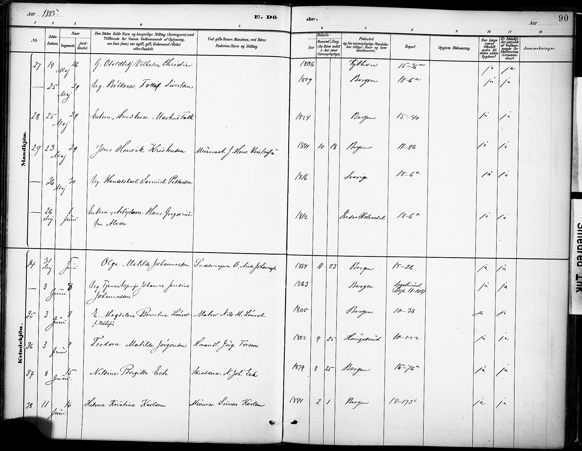 Domkirken sokneprestembete, AV/SAB-A-74801/H/Haa/L0043: Parish register (official) no. E 5, 1882-1904, p. 90