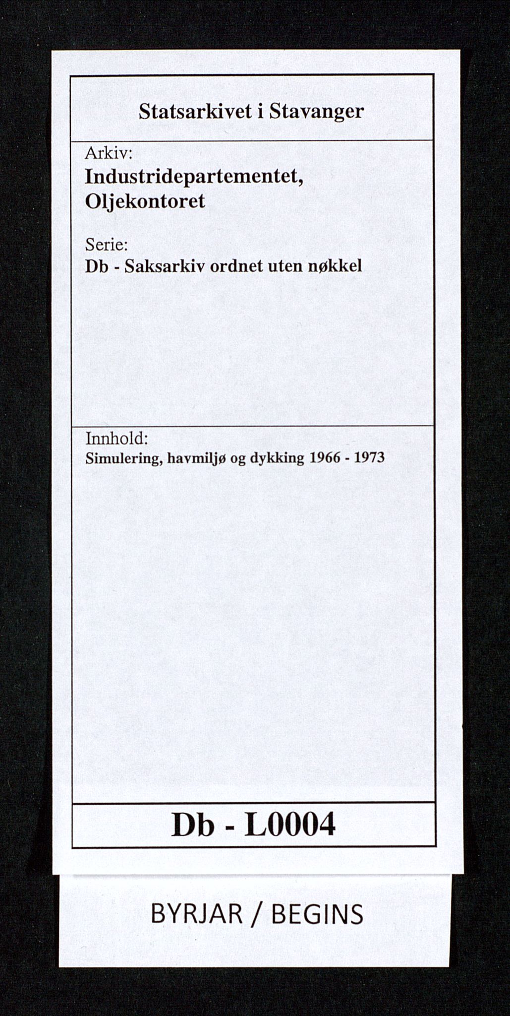 Industridepartementet, Oljekontoret, AV/SAST-A-101348/Db/L0004: Simulering, havmiljø og dykking, 1966-1973, p. 1