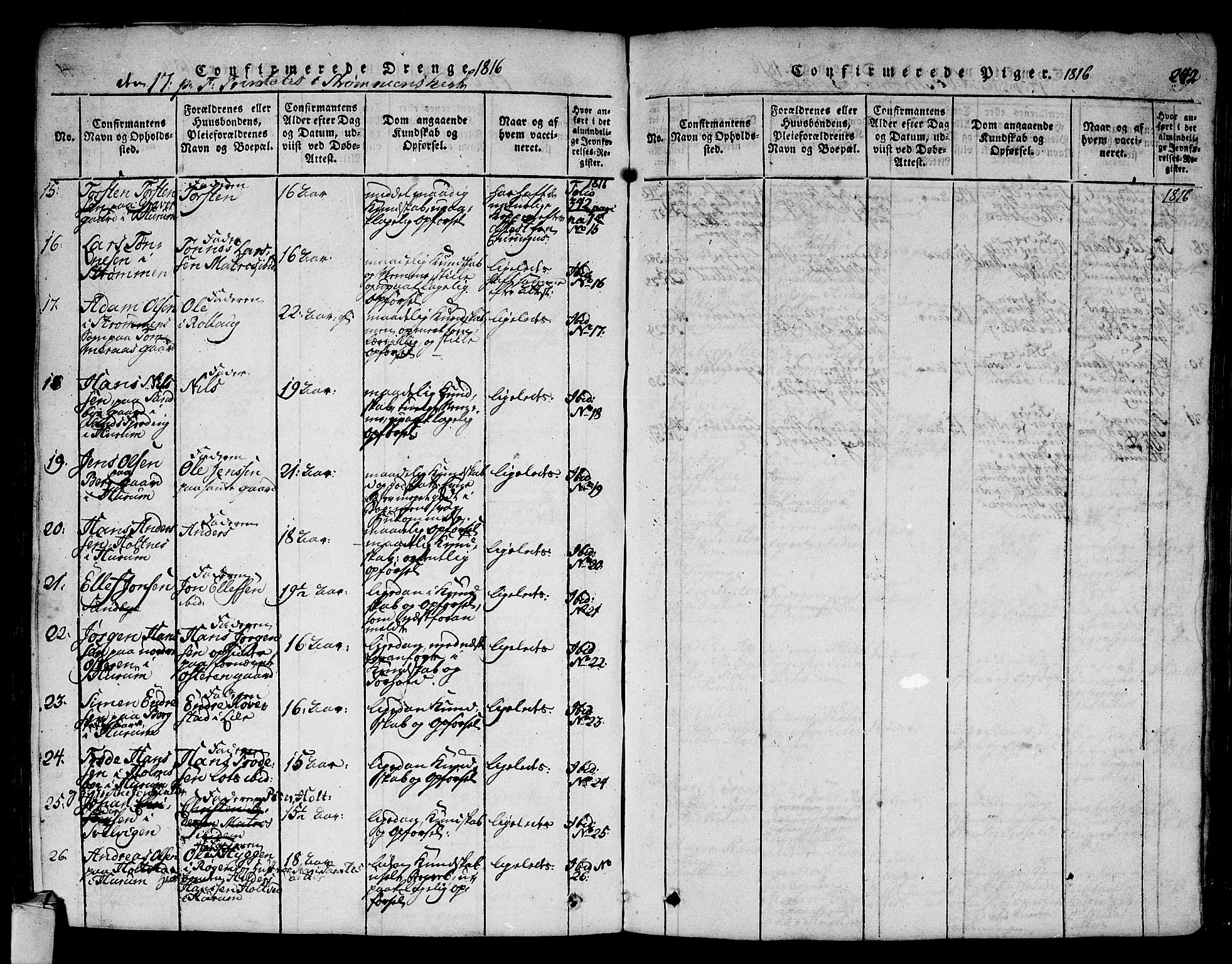 Hurum kirkebøker, SAKO/A-229/F/Fa/L0009: Parish register (official) no. 9, 1816-1826, p. 242