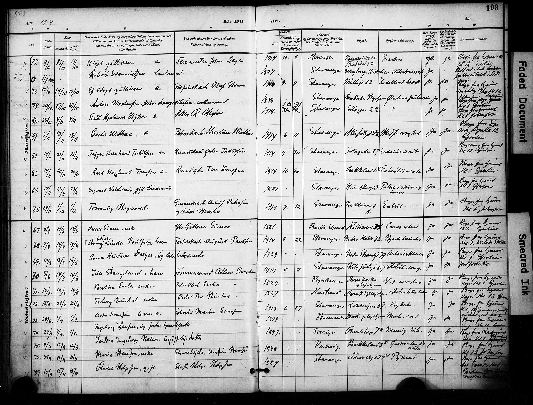 Domkirken sokneprestkontor, SAST/A-101812/001/30/30BA/L0032: Parish register (official) no. A 31, 1896-1917, p. 193