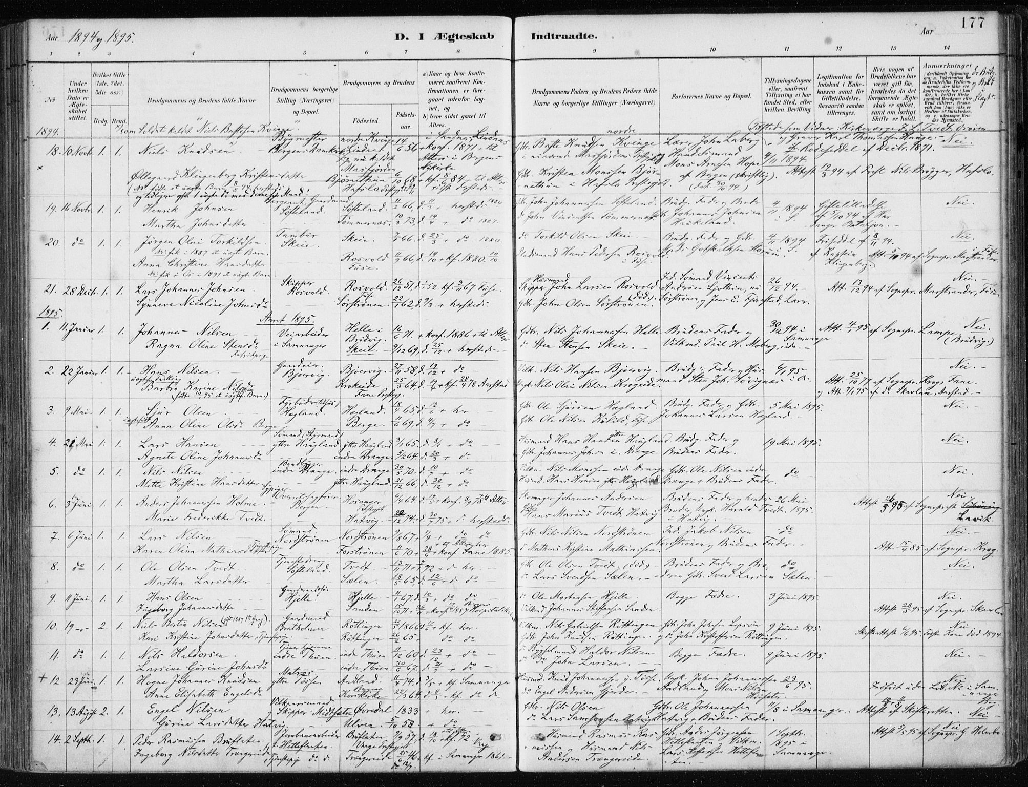 Os sokneprestembete, SAB/A-99929: Parish register (official) no. B 1, 1885-1902, p. 177