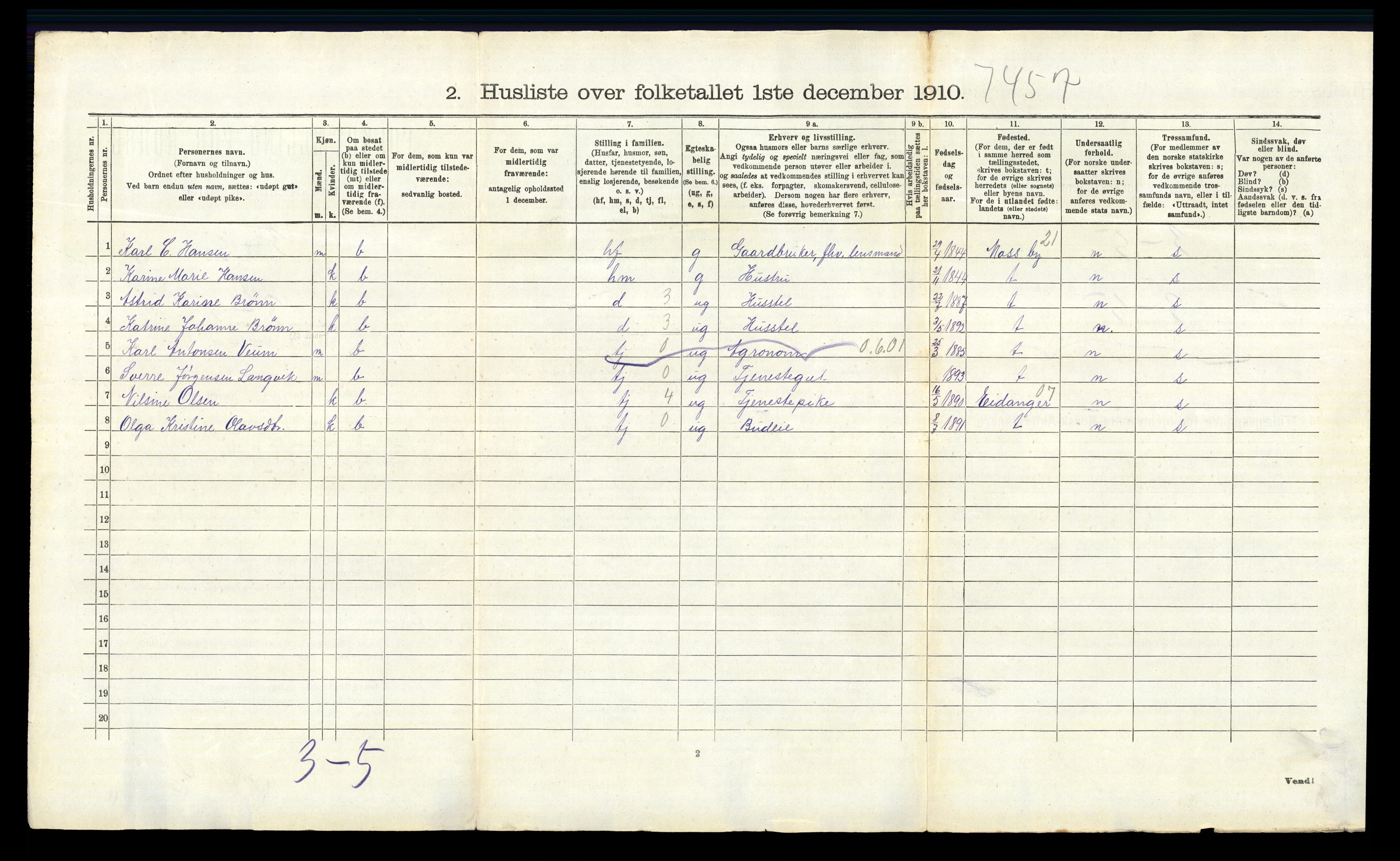 RA, 1910 census for Glemmen, 1910, p. 2555