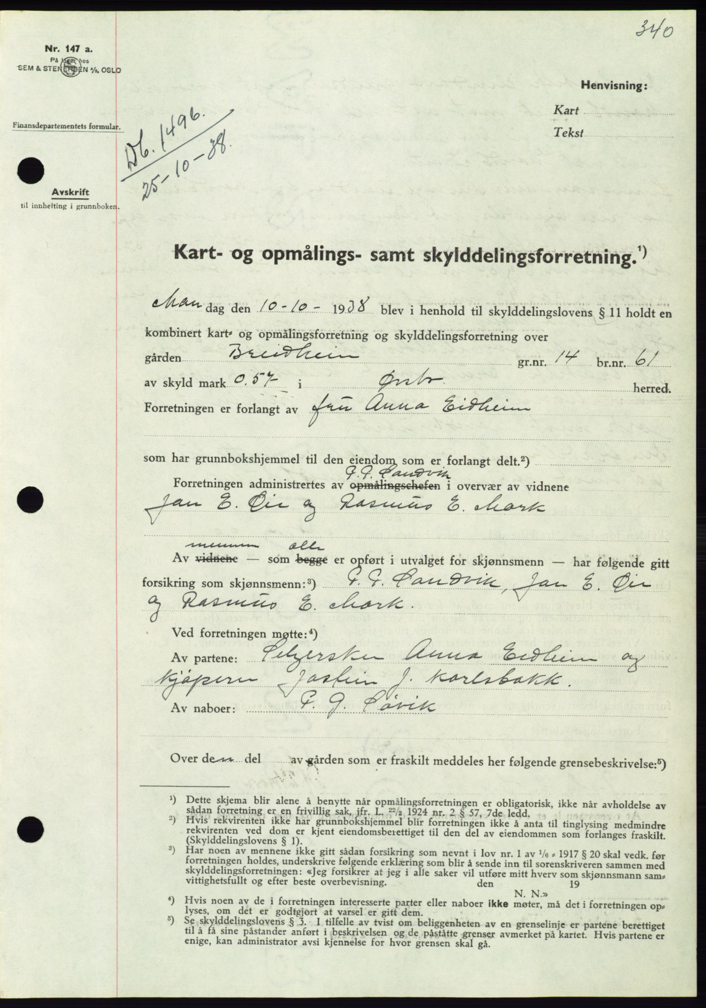 Søre Sunnmøre sorenskriveri, AV/SAT-A-4122/1/2/2C/L0066: Mortgage book no. 60, 1938-1938, Diary no: : 1496/1938