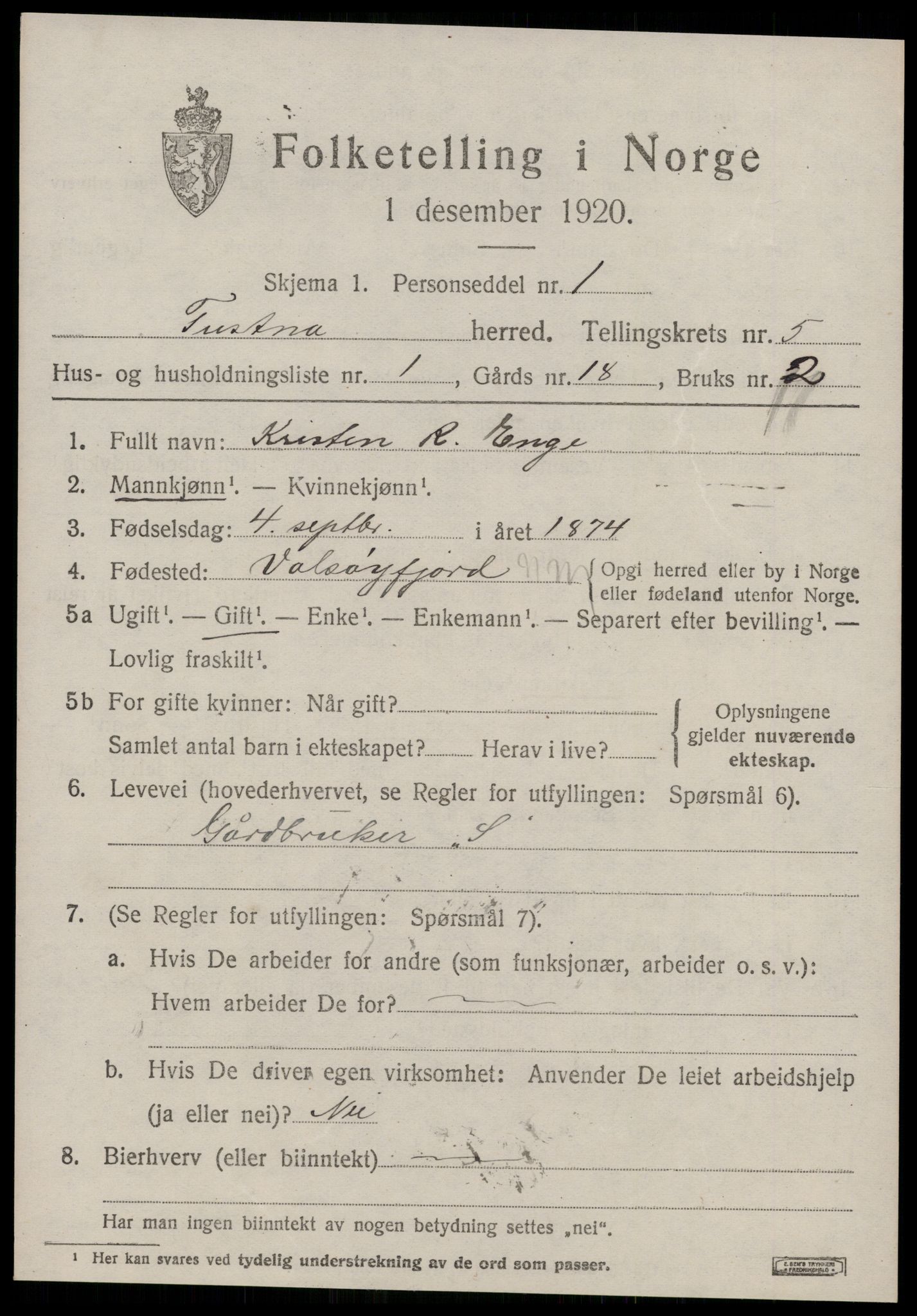 SAT, 1920 census for Tustna, 1920, p. 2375