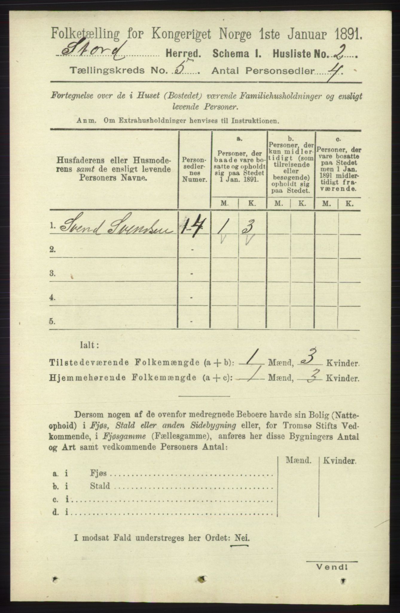 RA, 1891 census for 1221 Stord, 1891, p. 1583