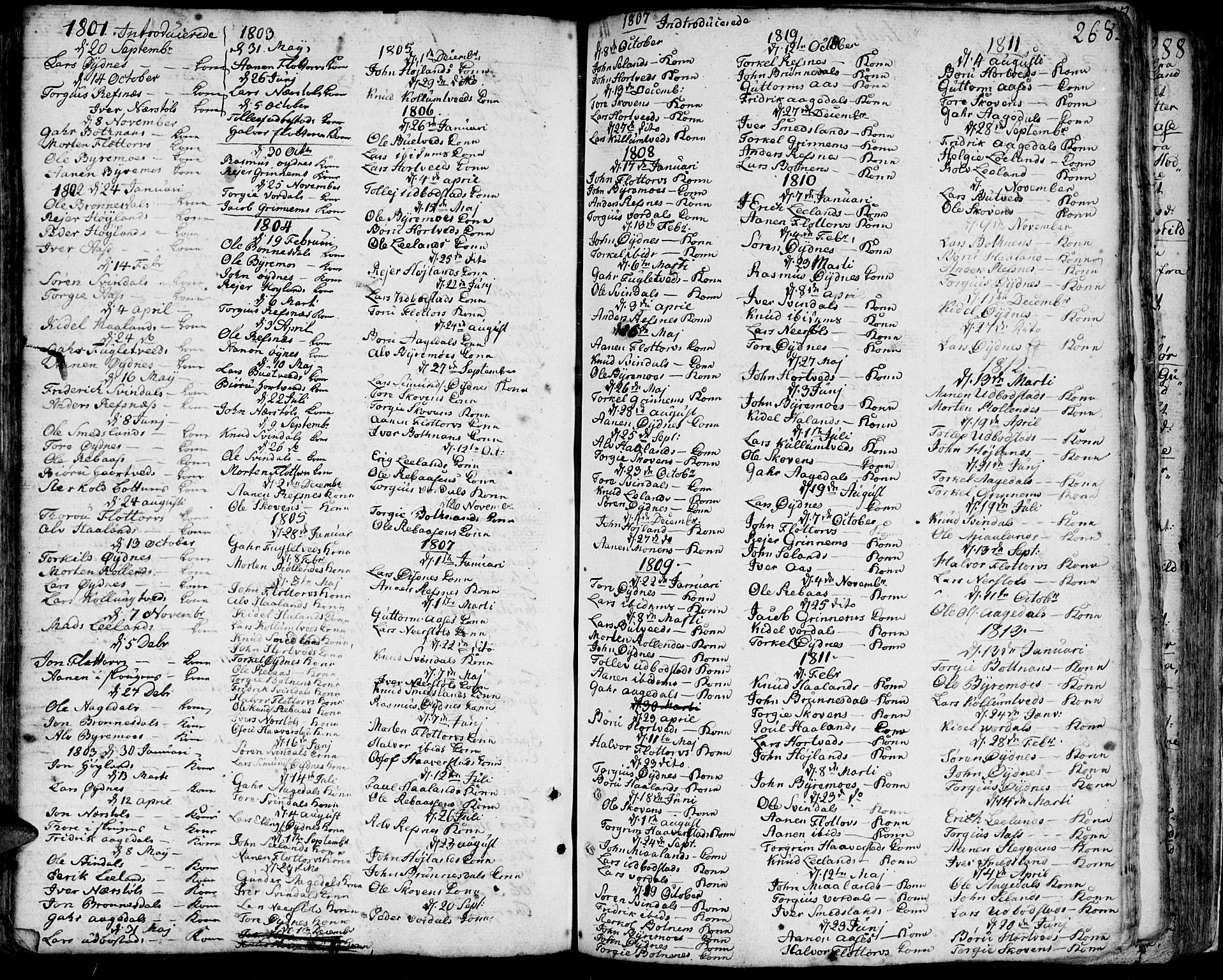 Bjelland sokneprestkontor, SAK/1111-0005/F/Fa/Faa/L0001: Parish register (official) no. A 1 /3, 1793-1815, p. 268
