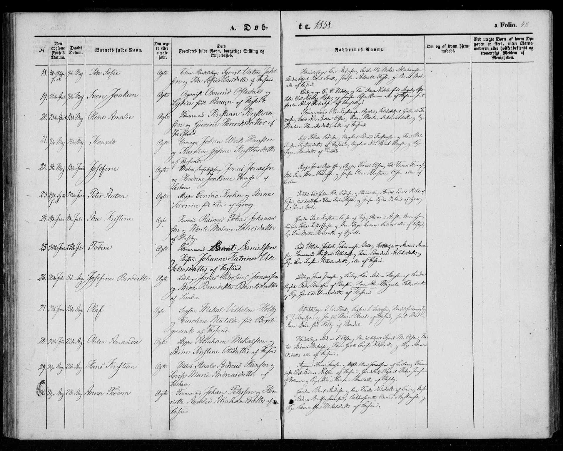 Farsund sokneprestkontor, SAK/1111-0009/F/Fa/L0004: Parish register (official) no. A 4, 1847-1863, p. 48