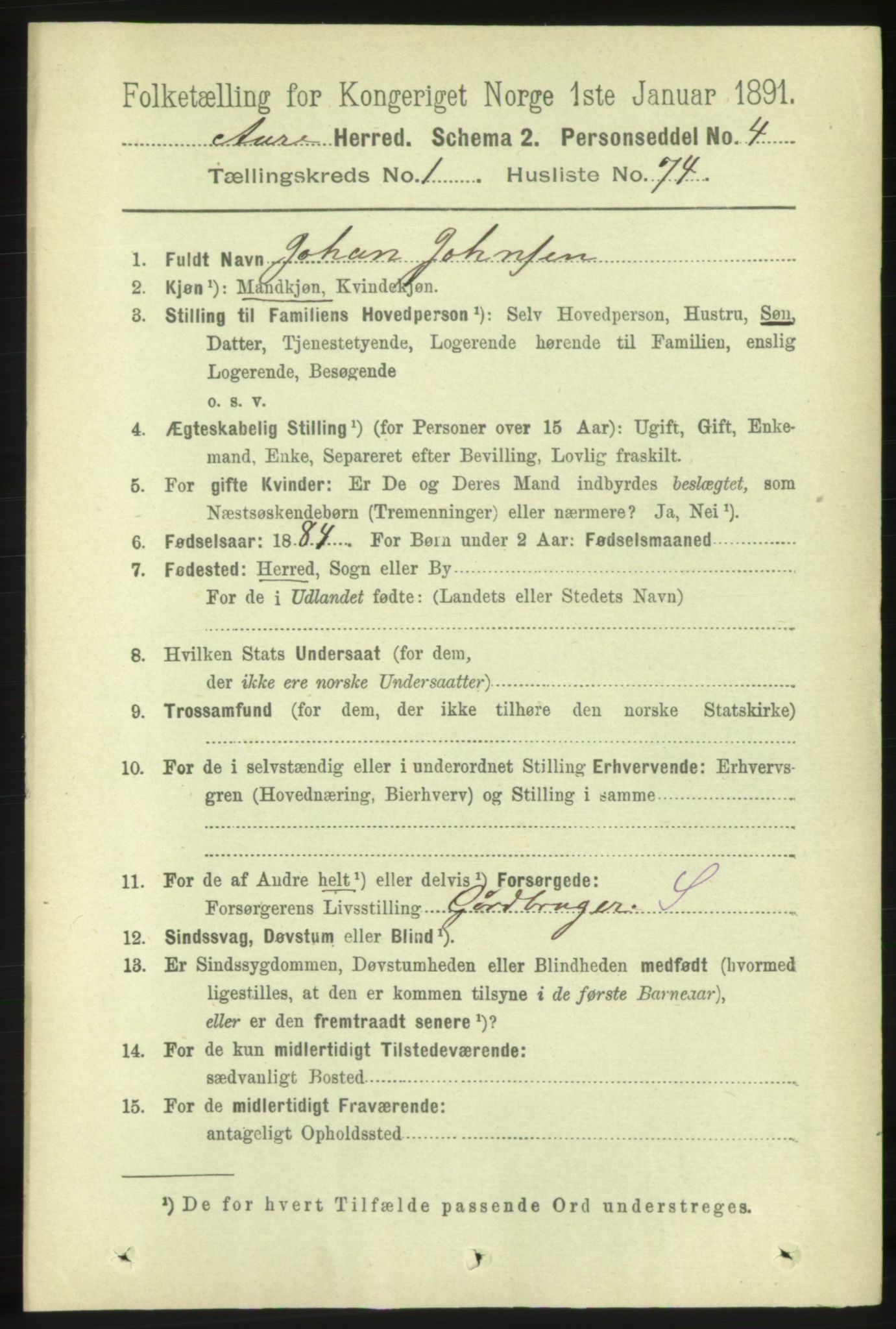 RA, 1891 census for 1569 Aure, 1891, p. 632