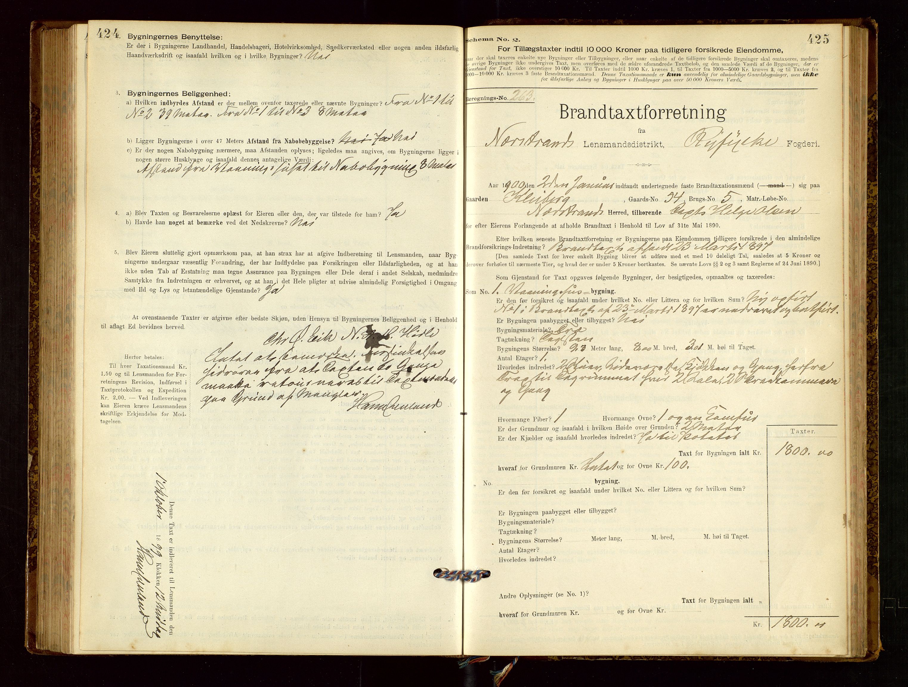 Nedstrand lensmannskontor, SAST/A-100236/Gob/L0001: "Brandtaxationsprotokol for Nerstrand Lensmandsdistrikt Ryfylke fogderi", 1895-1915, p. 424-425