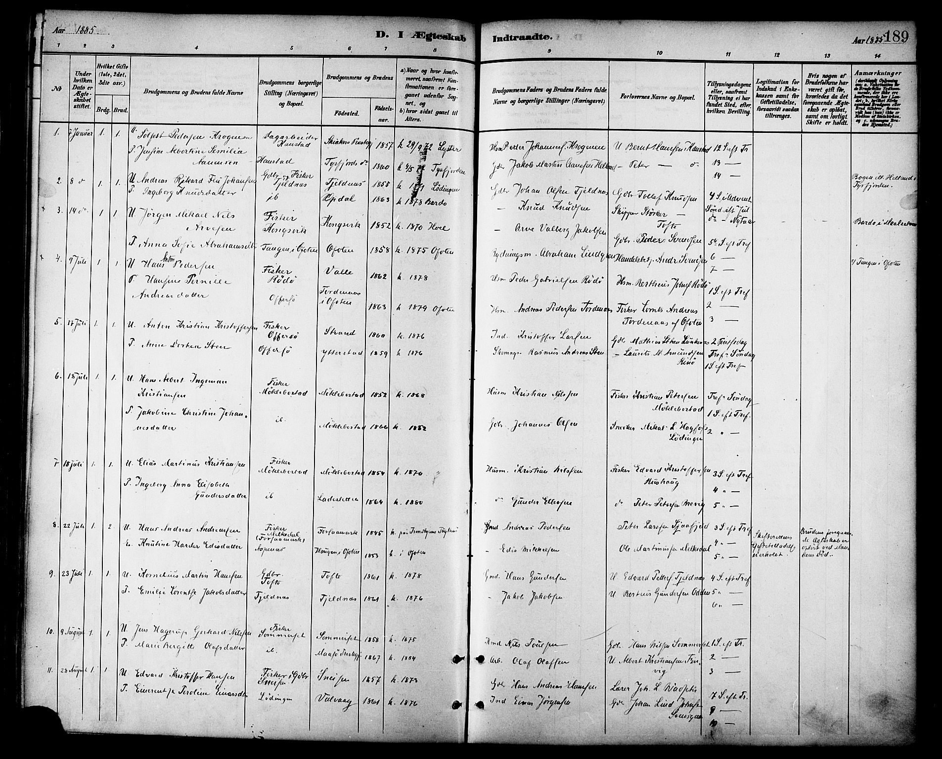Ministerialprotokoller, klokkerbøker og fødselsregistre - Nordland, SAT/A-1459/872/L1035: Parish register (official) no. 872A10, 1884-1896, p. 189