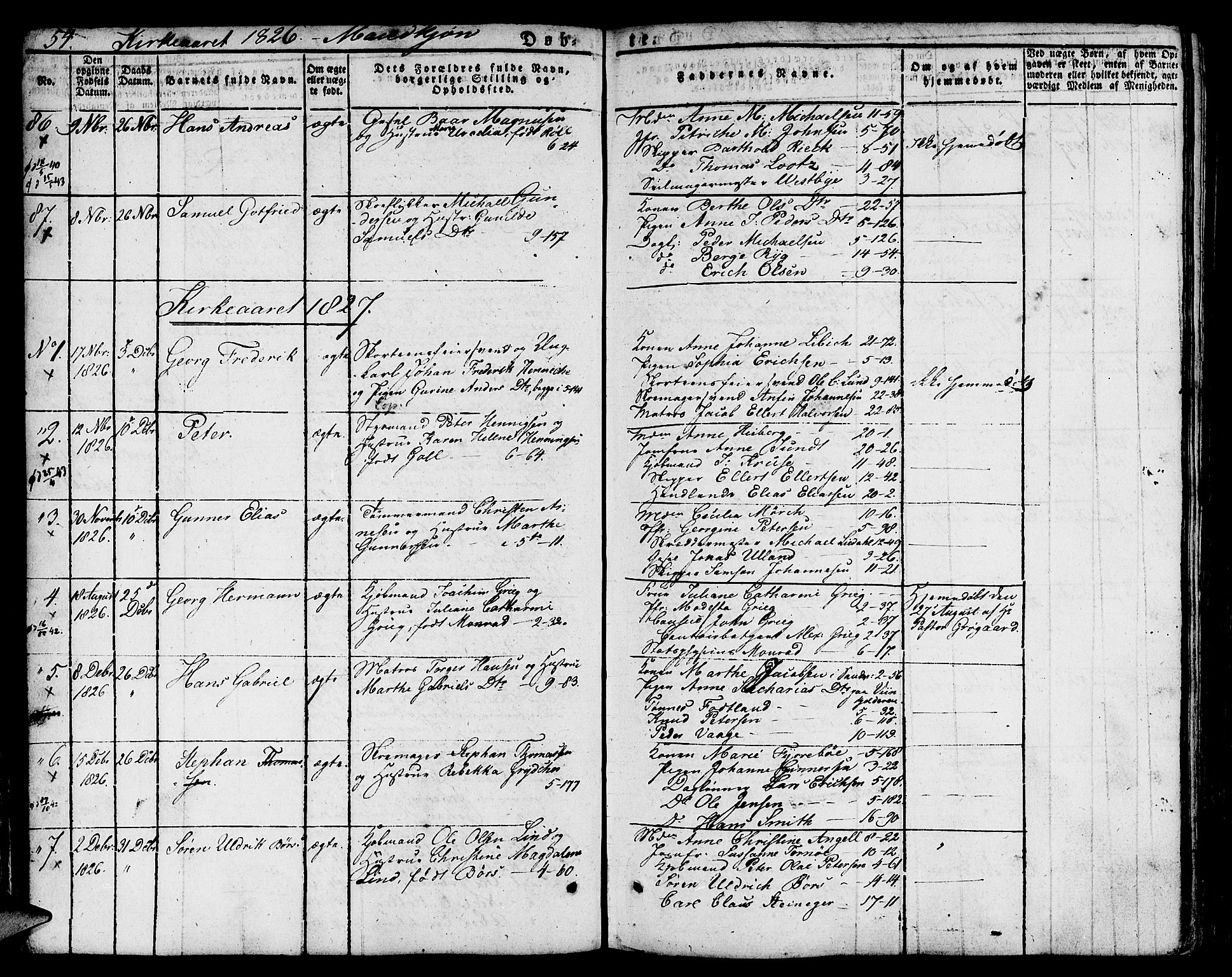 Nykirken Sokneprestembete, SAB/A-77101/H/Hab: Parish register (copy) no. A 5I, 1821-1841, p. 54