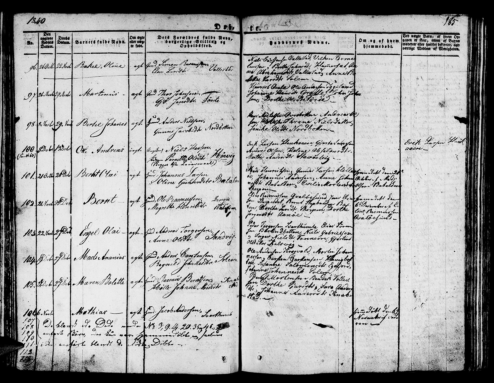 Kinn sokneprestembete, AV/SAB-A-80801/H/Haa/Haaa/L0004/0001: Parish register (official) no. A 4I, 1822-1840, p. 185