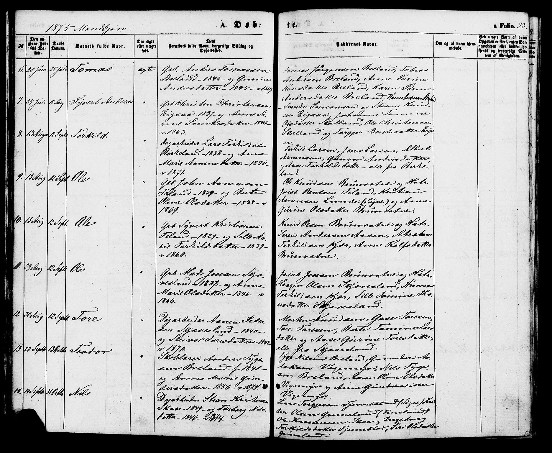 Holum sokneprestkontor, AV/SAK-1111-0022/F/Fa/Fac/L0003: Parish register (official) no. A 3, 1860-1883, p. 23