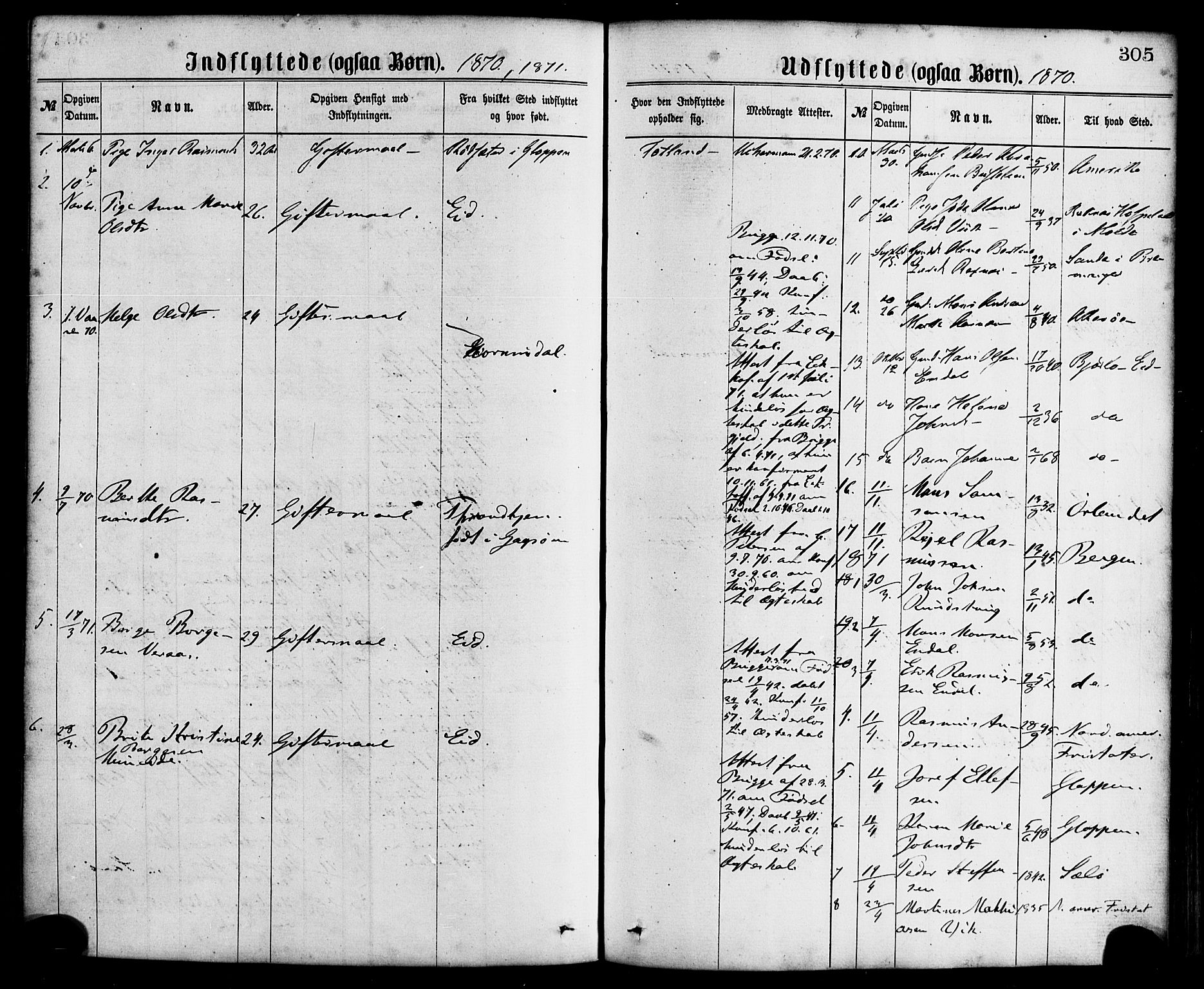 Davik sokneprestembete, AV/SAB-A-79701/H/Haa/Haaa/L0006: Parish register (official) no. A 6, 1867-1881, p. 305