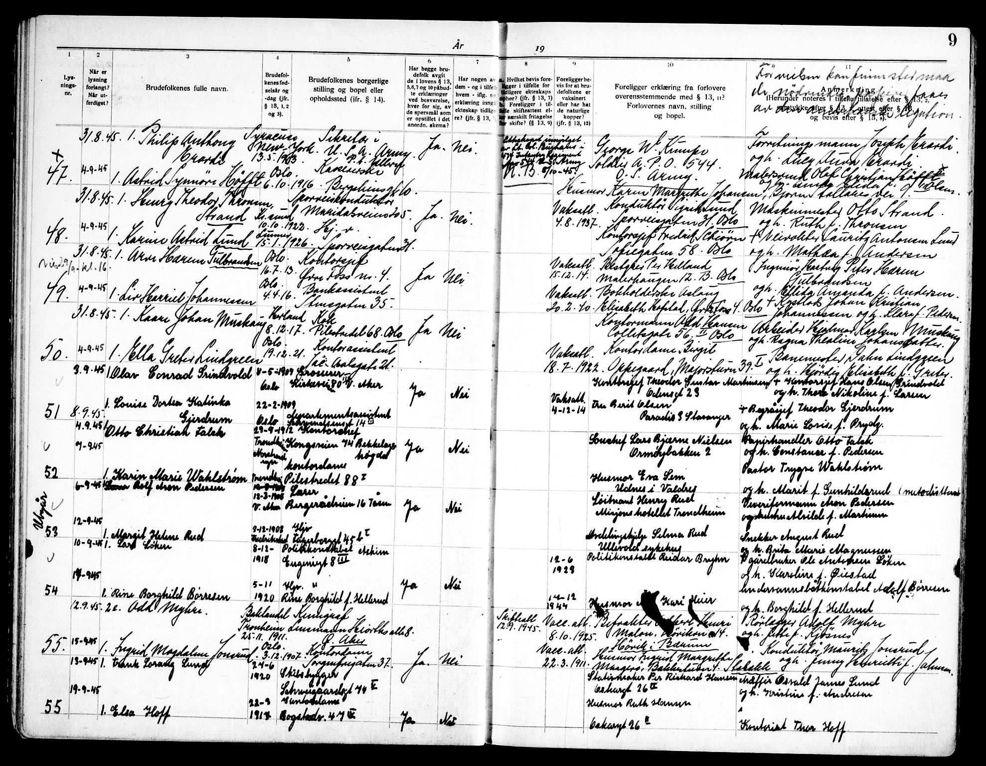 Fagerborg prestekontor Kirkebøker, AV/SAO-A-10844/H/Ha/L0006: Banns register no. 6, 1944-1950, p. 9