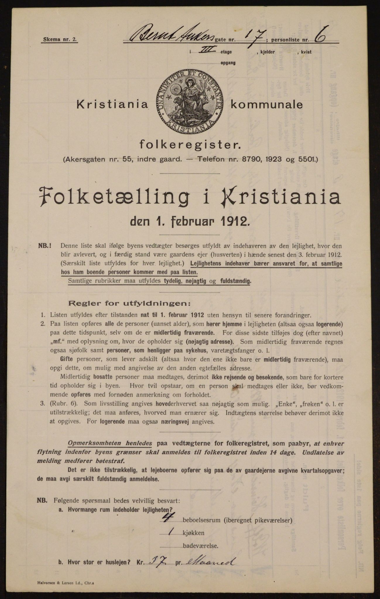 OBA, Municipal Census 1912 for Kristiania, 1912, p. 4727
