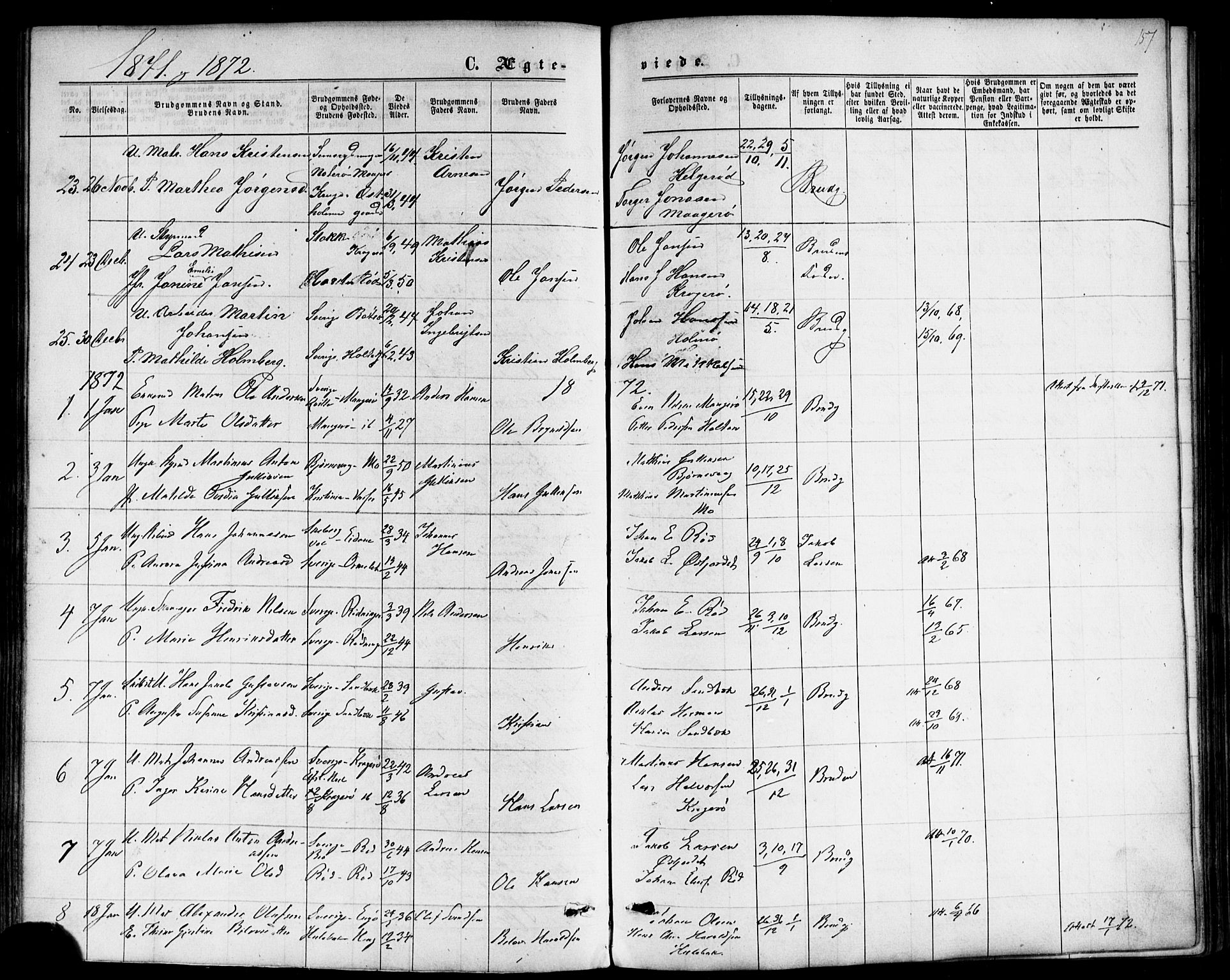 Nøtterøy kirkebøker, AV/SAKO-A-354/F/Fb/L0001: Parish register (official) no. II 1, 1865-1878, p. 157