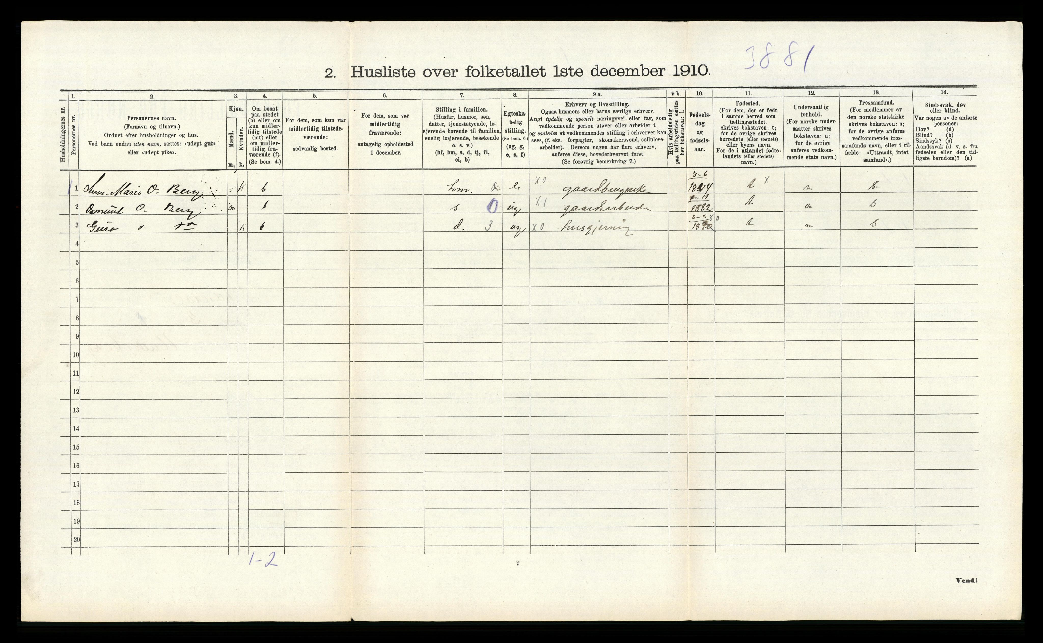 RA, 1910 census for Åseral, 1910, p. 254