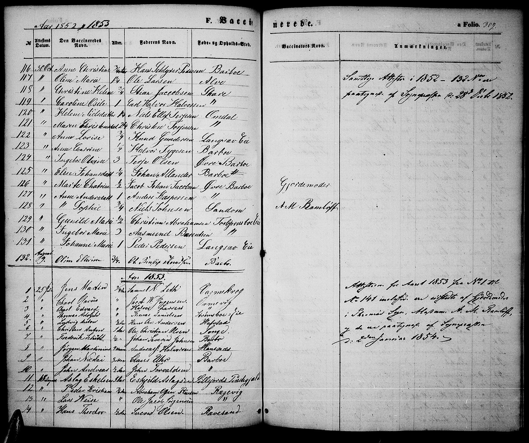 Tromøy sokneprestkontor, SAK/1111-0041/F/Fa/L0005: Parish register (official) no. A 5, 1847-1856, p. 309