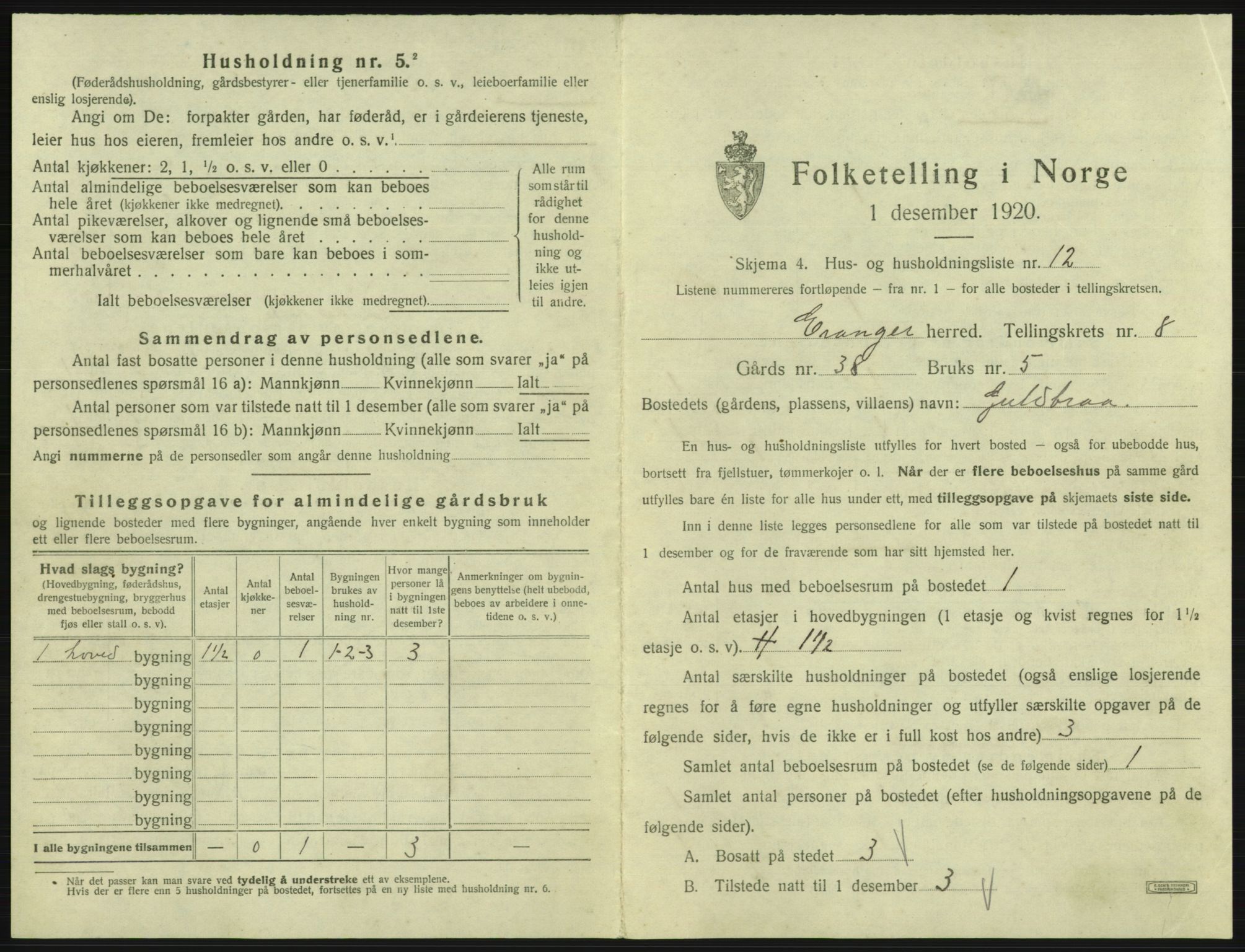 SAB, 1920 census for Evanger, 1920, p. 385