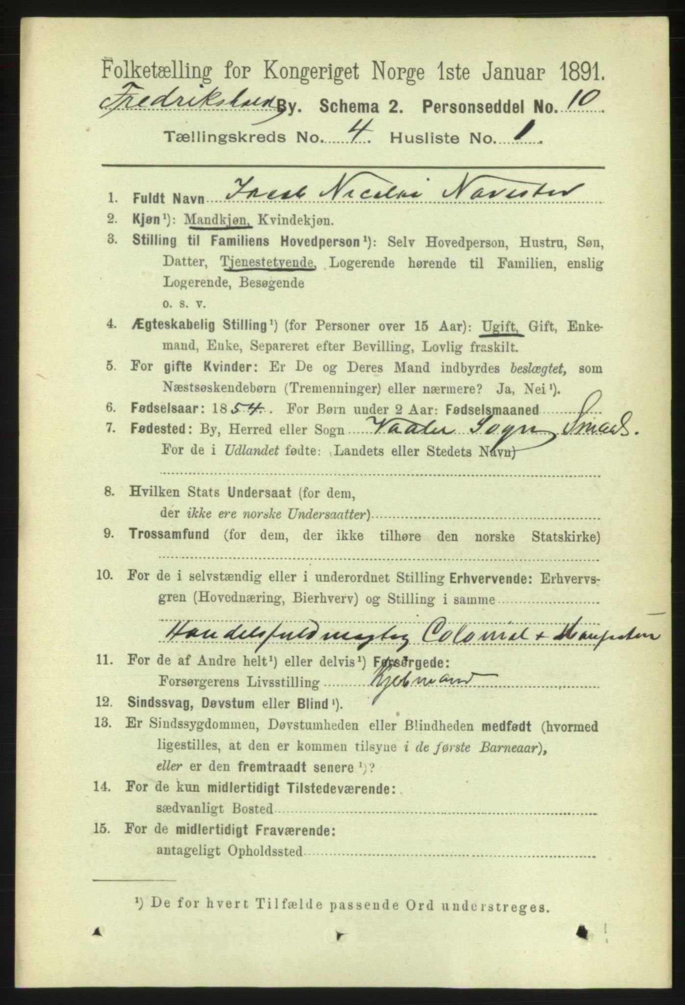 RA, 1891 census for 0101 Fredrikshald, 1891, p. 3742