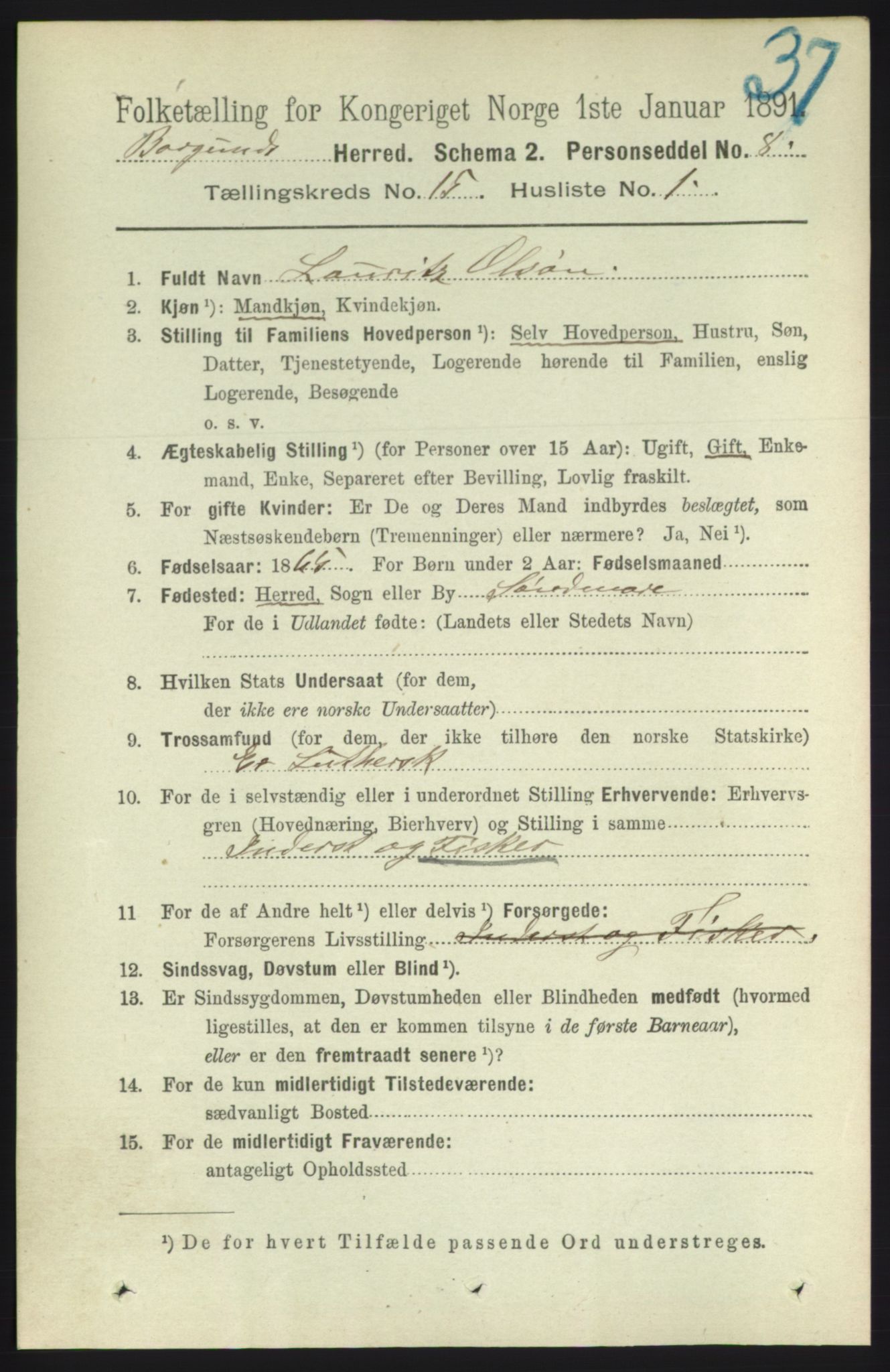 RA, 1891 census for 1531 Borgund, 1891, p. 4485