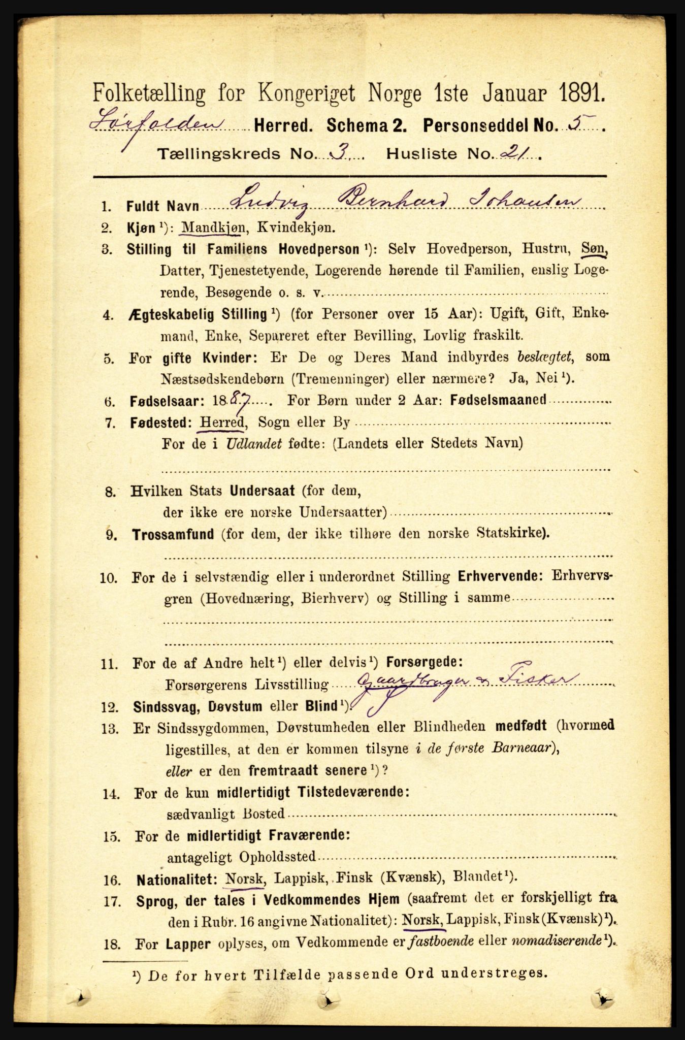 RA, 1891 census for 1845 Sørfold, 1891, p. 588